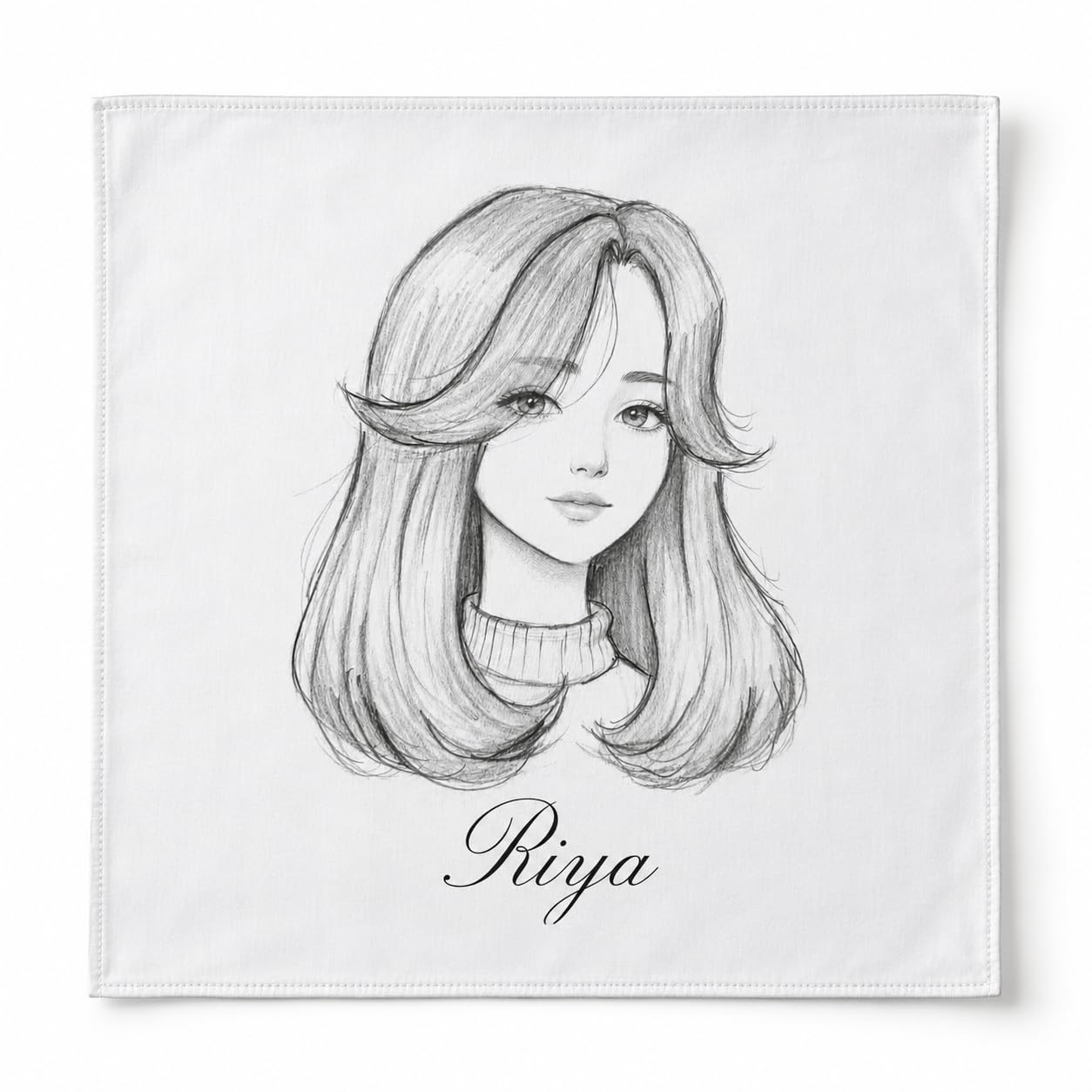 Personalized Name Handkerchief with Pencil Sketch Girl Portrait-image-48