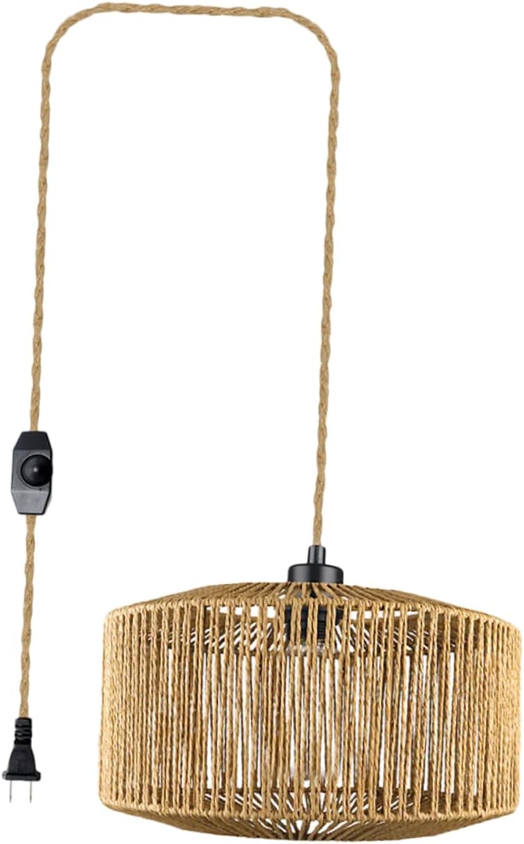 Ciieeo Boho Style Rattan Chandelier Pendant Light Fixtures Lampshade Plug in Replacement Lampshade for Bulb