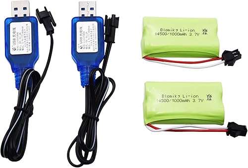 Miniatura 7 de Blomiky Paquete de 2 baterías recargables de iones de litio de 3.7 V 1000 mAh con enchufe SM2P y cable de cargador para camiones de control remoto /