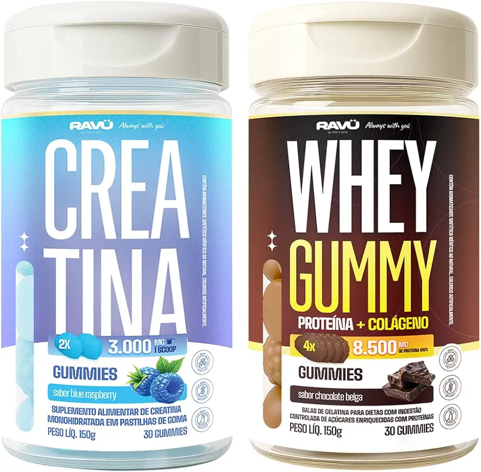 Whey Protein + Creatina em Gomas, Suplemento para Força e Performance, Formato Gummy - Ravu Nutrition
