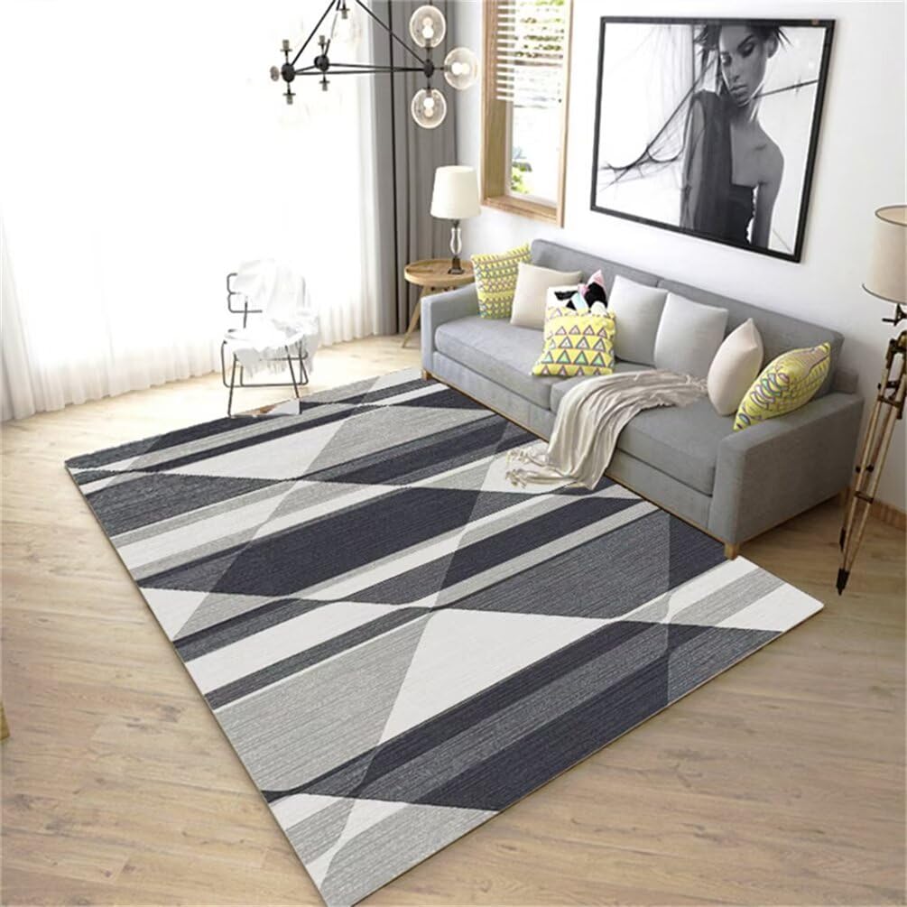 Tapis de sol salon gris 60x110 motif géométrique moderne chic