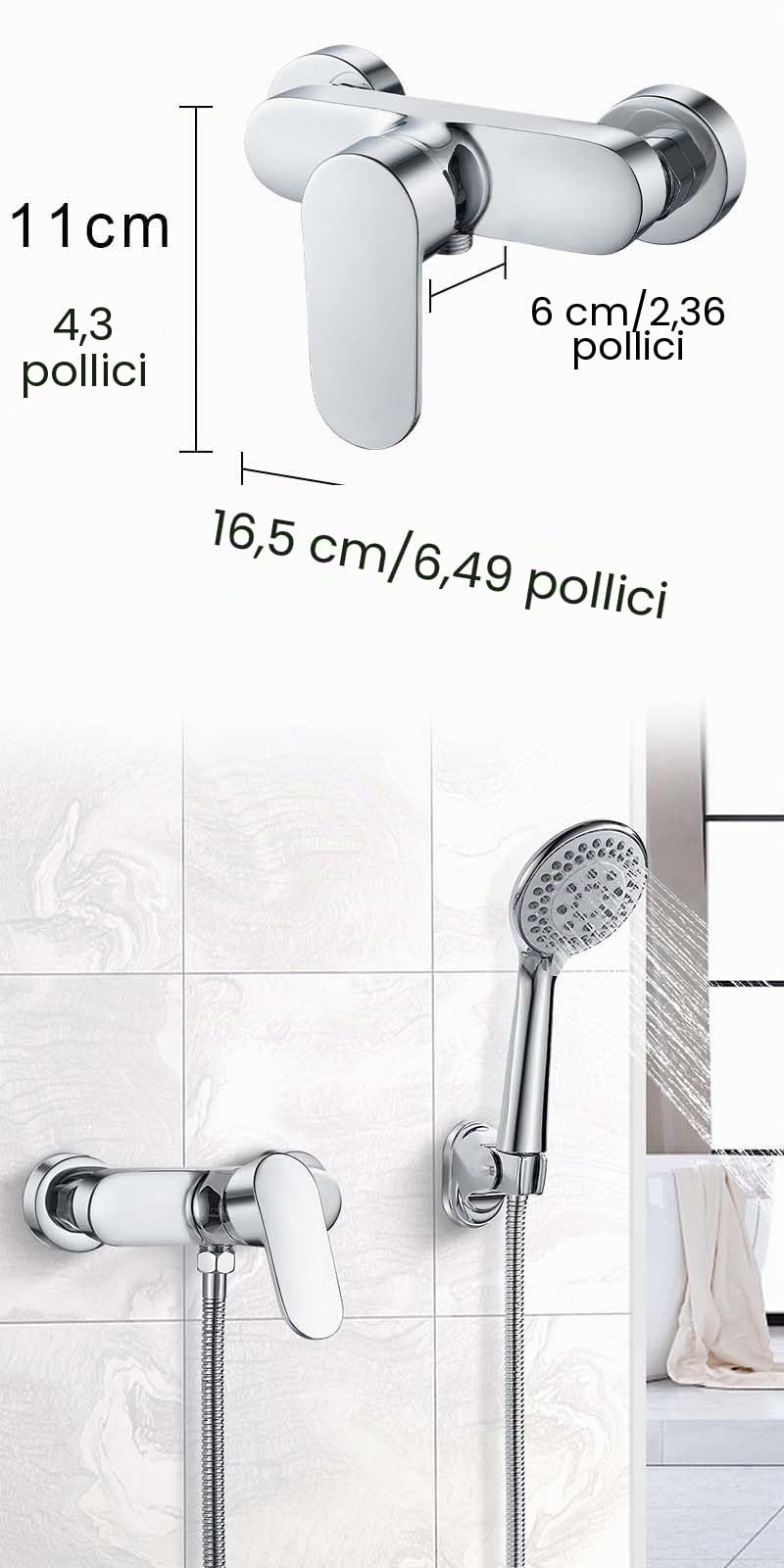 1 gruppo rubinetto miscelatore per vasca da bagno, Rubinetto per docce da bagno, Rubinetto per bagno e doccia, Miscelatore monocomando per doccia rubinetto per vasca, Monocomando per doccia a parete