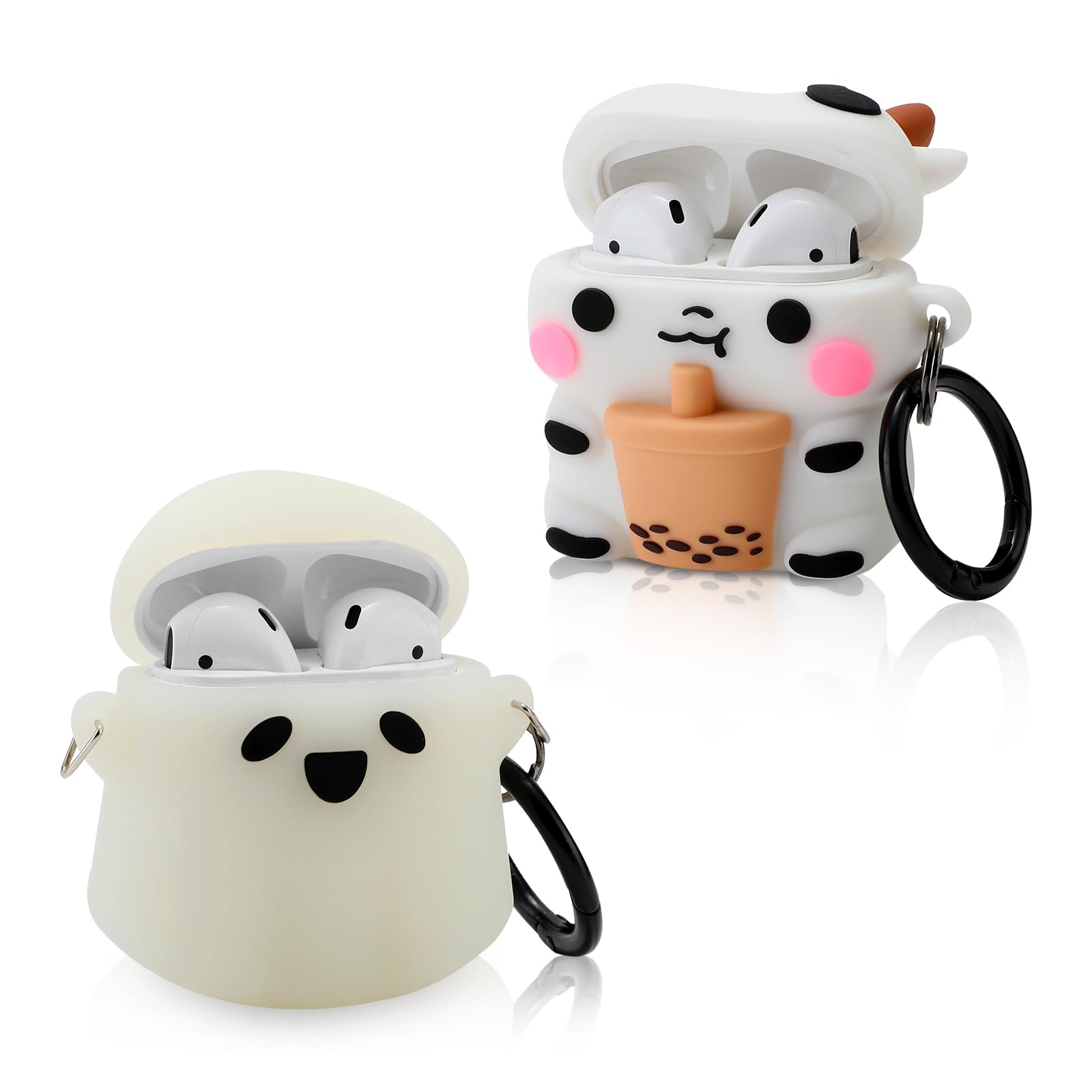 [2Pack] Gedicht for Airpods 2nd Generation Case, Cute AirPods 1st Generation Cartoon Character Case,Unique Design Funny Fun Kawaii 3D Cartoon Characters Silicone AirPods 1&2 Case for Men Women,Cow