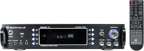 Rockville Mezclador amplificador RPA60BT V2 de 1000 vatios de 2 canales, Bluetooth, USB, tarjeta SD, entradas de micrófono, controles de