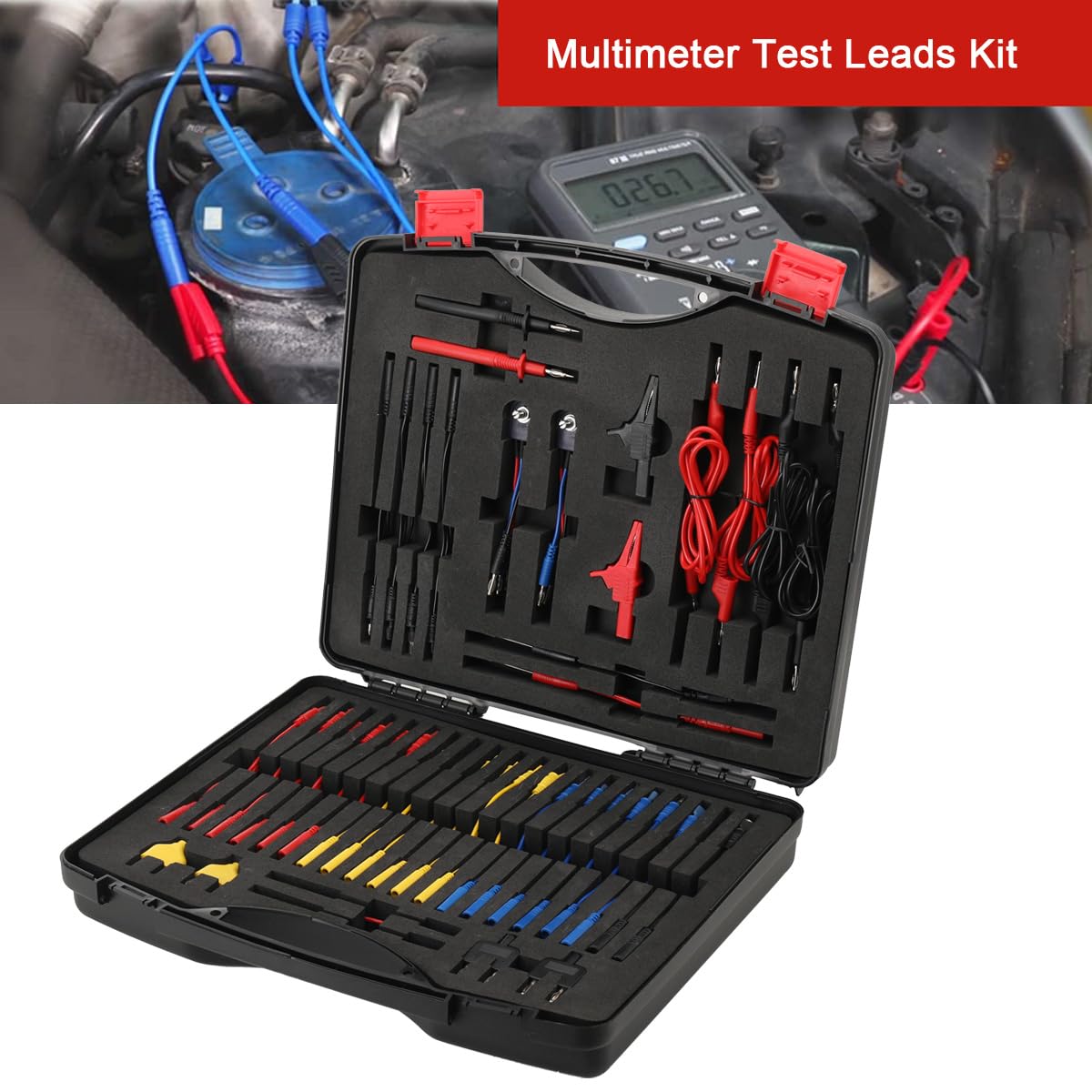 92 tlg Kabelkoffer Prüfkabel Prüfspitzen Mass kabelSatz für KFZ Elektrik Multimeter Fehlerdiagnose Messleitungen, Multimeter Test Leads Sonden Kit, Airbag Test kabel Werkzeugkoffer Kabelsatz