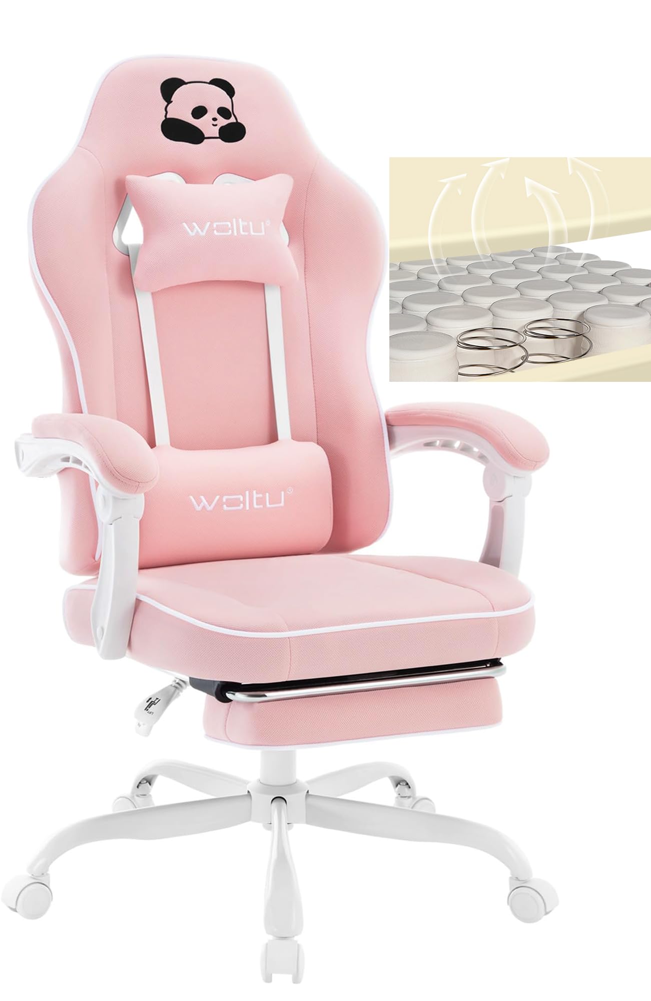 WOLTU Silla Racing Ergonómica, Silla de Oficina con Reposabrazos y Soporte Lumbar, Silla Gaming Giratoria con Asiento Amplio y Lleno de Muelle, Estructura Metal, Tela de Malla, Rosa, GS16rs