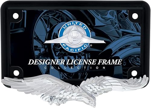 United Pacific 50124 Marco de matrícula de motocicleta de águila fundido a presión de zinc cromado, una unidad