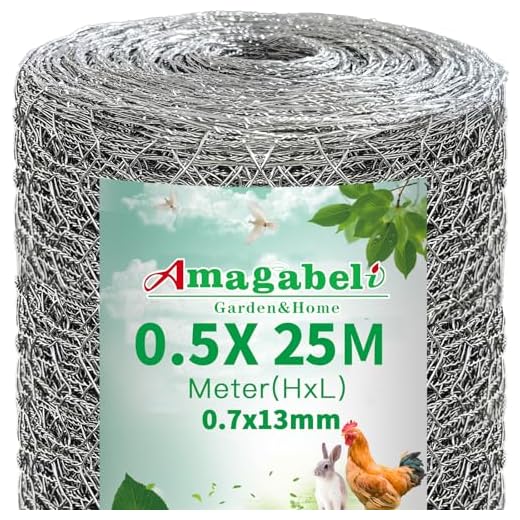 Amagabeli kycklingtråd 0,5 m x 25 m | 13 mm hål | 0,7 mm /22 mätare, galvaniserad hexagonal trådnät staket varmdoppad tråd fjäderfä nät kanin hund hårdvarutyg trädgårdsdjur kapsling DA132