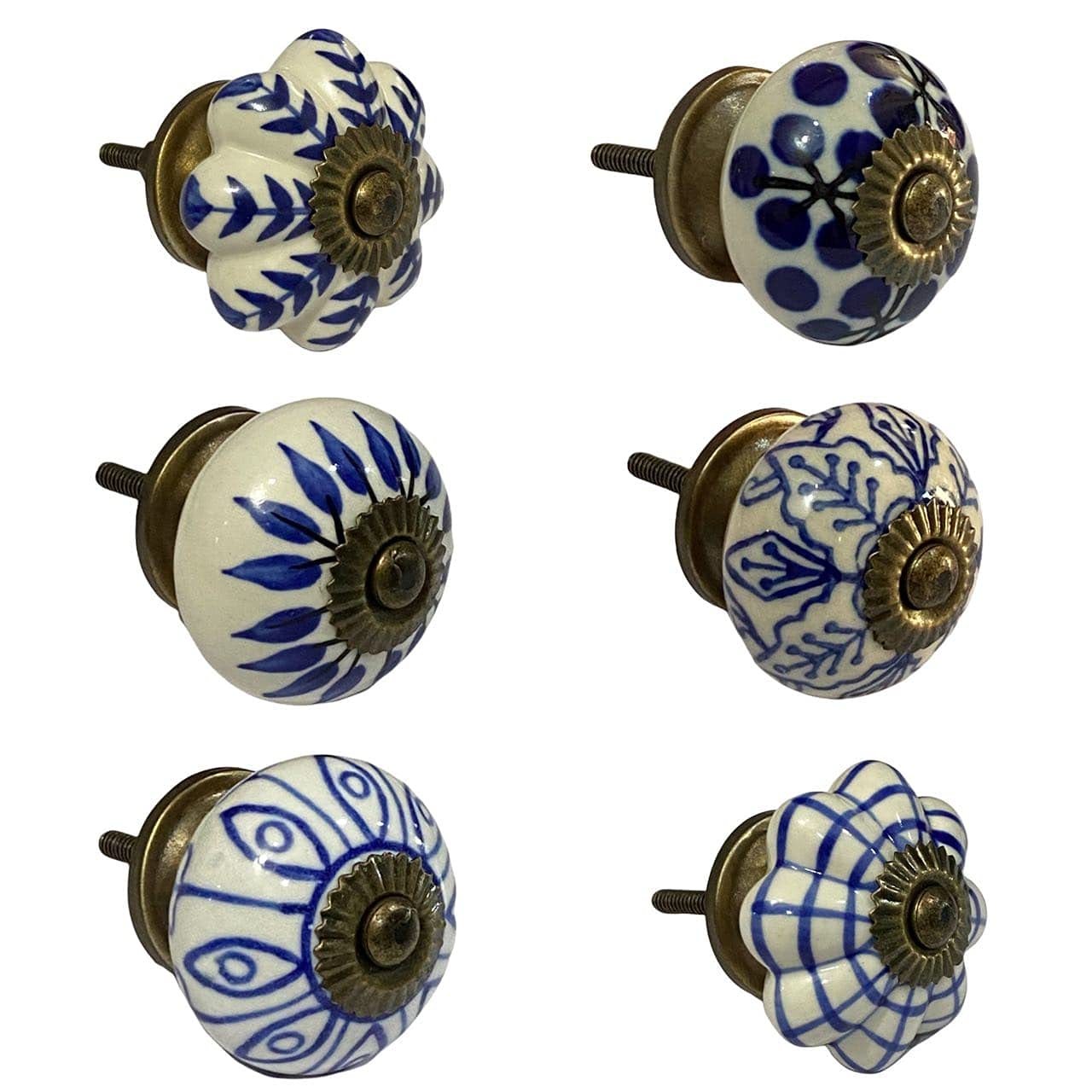 Maison Belle Ceramic Door Knobs - Gold Antique Finish (Size 1.75 INCH, Pack of 6)
