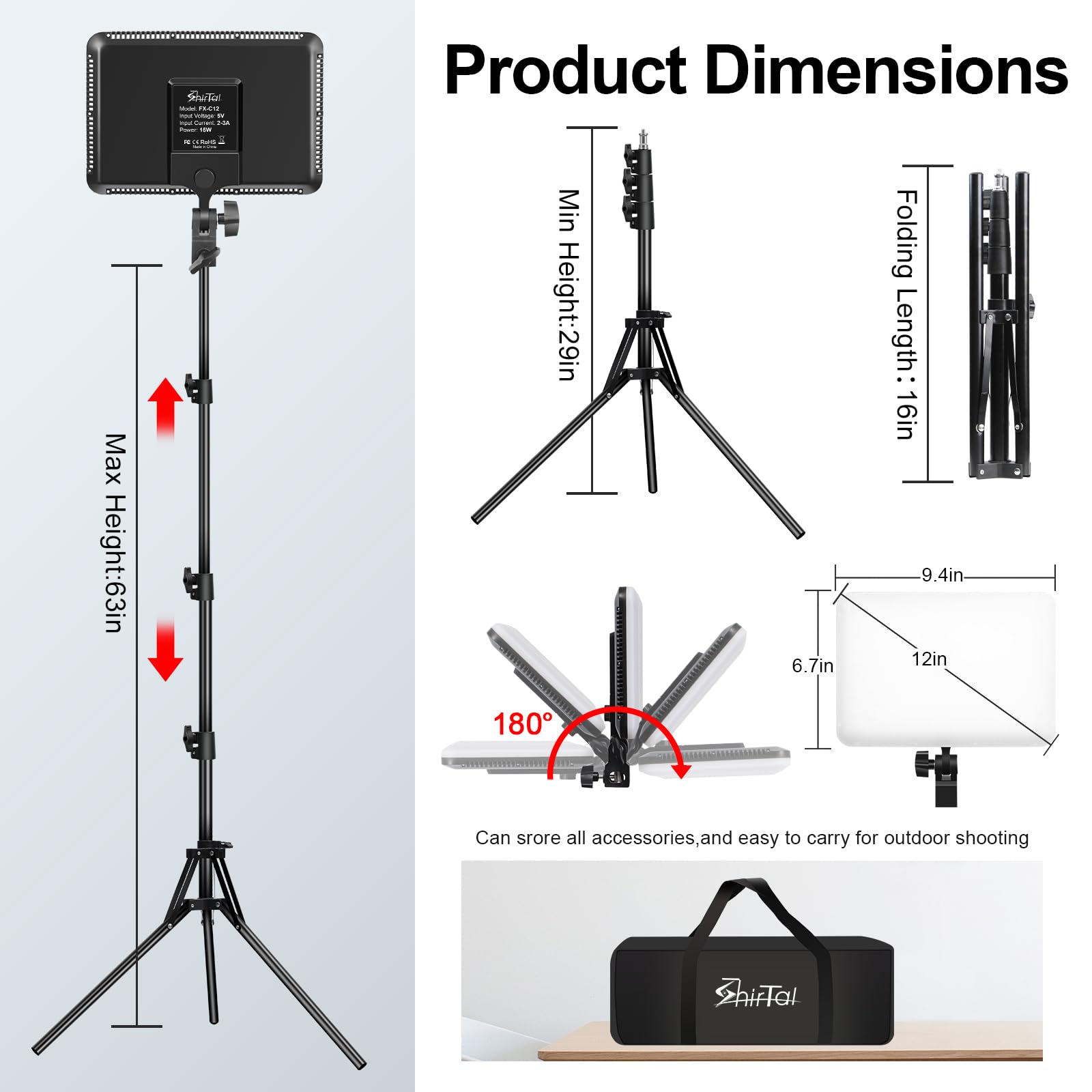 12" LED Video Light Kit,2-Pack Photography Lighting Kit,73" Height 2800-6500K Dimmable Studio Lights with Tripod Stand and Phone Holder, Streaming Lighting for Video Recording,Podcast,YouTube