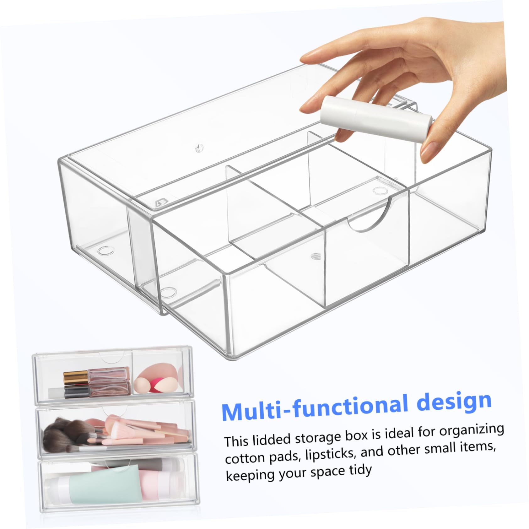 SOIMISS 3 Pièces Boîte De Rangement Récipient En Coton Couvercle Compartiment Rouge à Lèvres Organisateur De Cas De Stockage Se Maquiller Accessoire Bureau Maquillage Transparent Acrylique