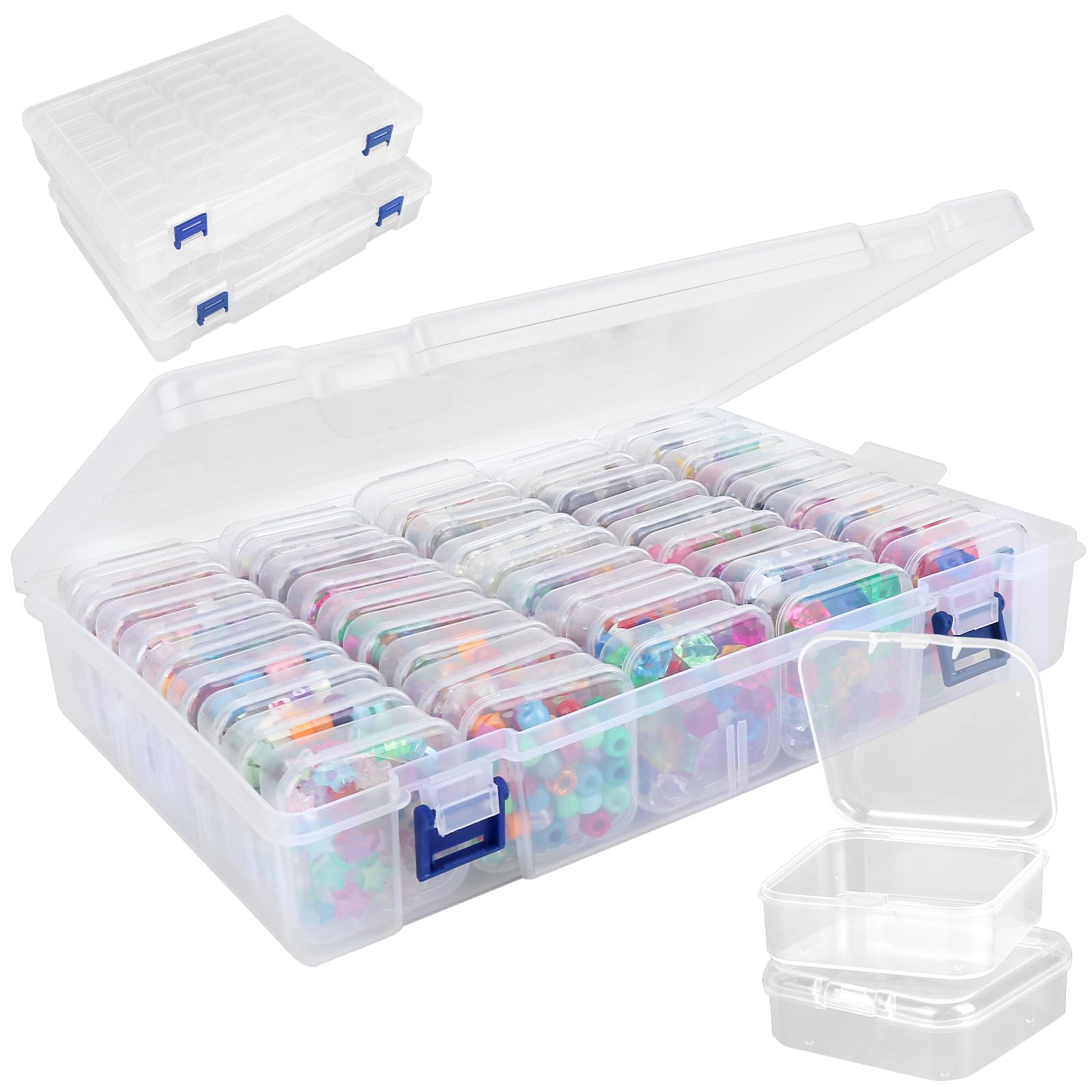 2 PCS Large Transparent Craft Storage Box, 45 Grids Bead Organiser Storage Box, Dustproof Mini Storage Boxes with Lids, Plastic Small Storage Box for Jewelry Beads DIY Crafts Small Parts Desktop Organ
