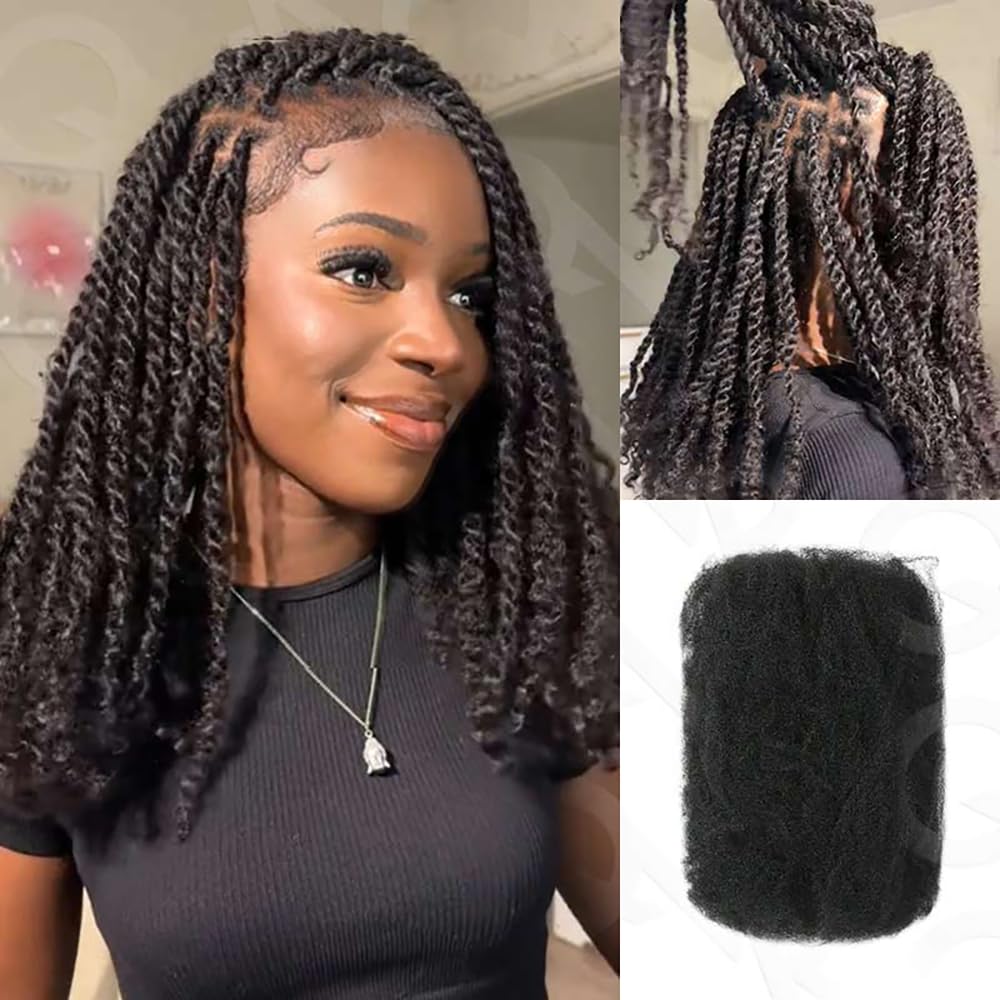 QVR Afro Kinkys Bulk Human Hair for Dreadlock Extensions Repair Locs 20 inch Natural Black Color