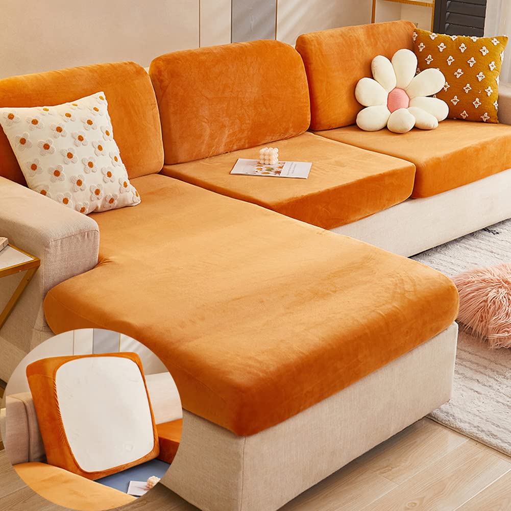 YUR Cozy Velvet Sofa Seat Cushion Cover,Luxury Soft Stretch Covers for Seat Cushion with Elastic Bottom,Scratch Resistant Pet Sofa Protector