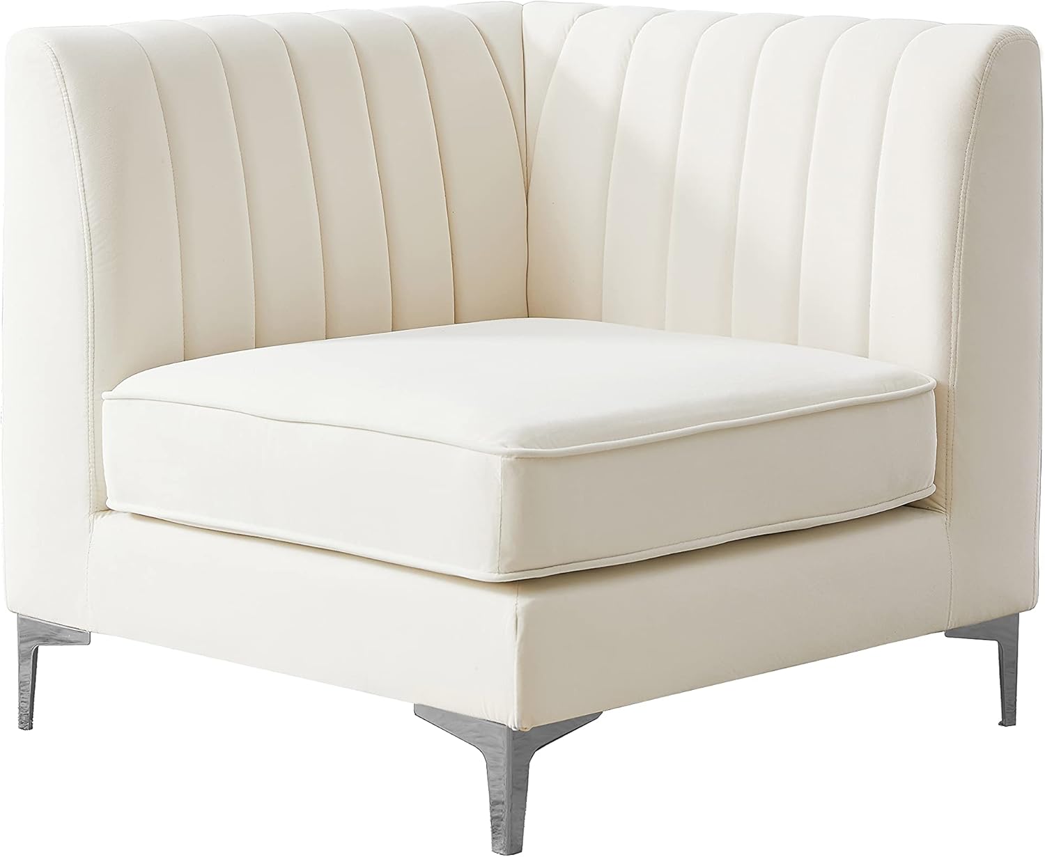 Meridian Furniture 604Cream-Corner Alina Collection Modern | Contemporary Velvet Upholstered Modular Chair with Deep Channel Tufting, 32.5" W x 32.5" D x 31" H, Cream