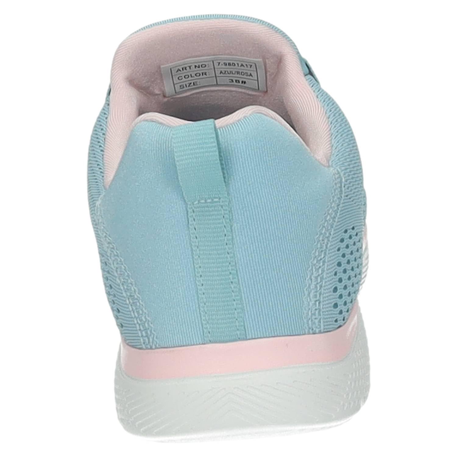 DEMAX 7-9801A17 Zapatillas Deportivas Mujer 7-9801A17 DEMAX Azul Rosa con Cordones elásticos, fácil de Usar y Plantilla Double Memory Foam Mujer Deportivos