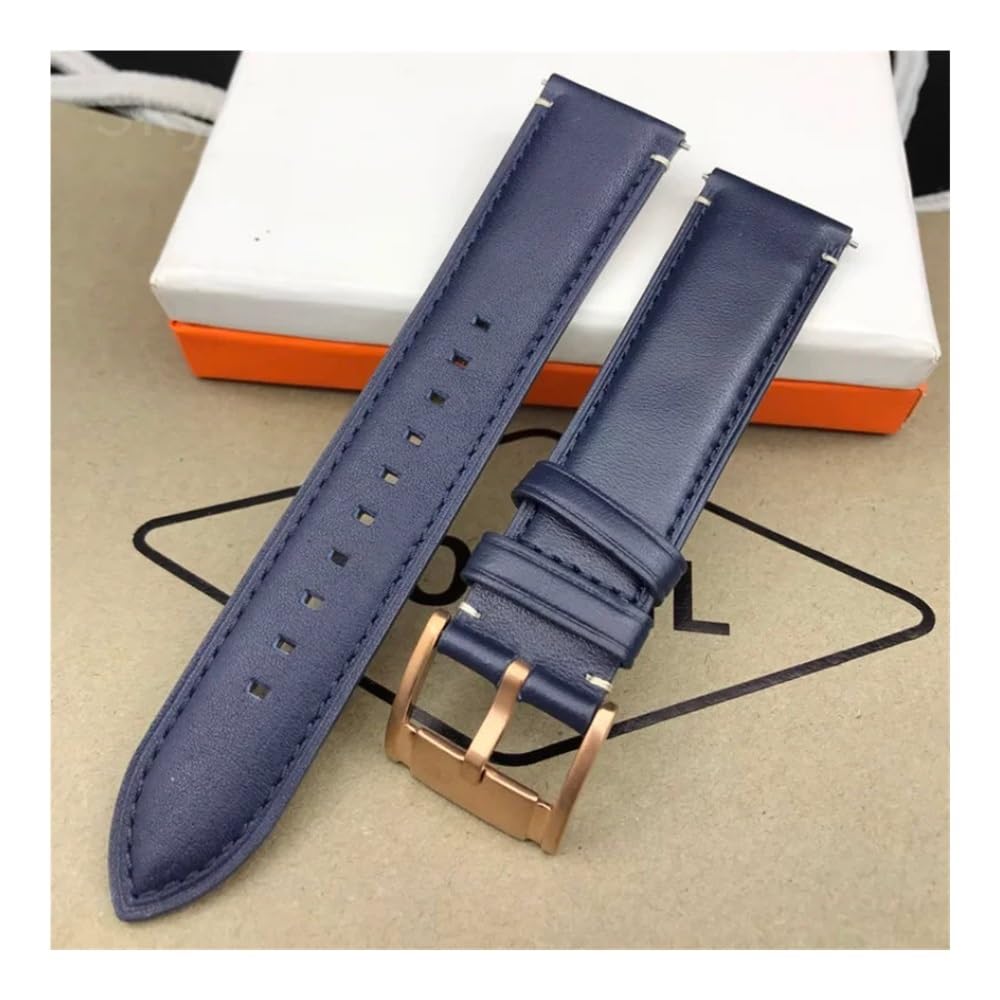 Correa de reloj cuero genuino, hebilla acero rosa azul oscuro piel vaca, correas universales 22mm y 24mm