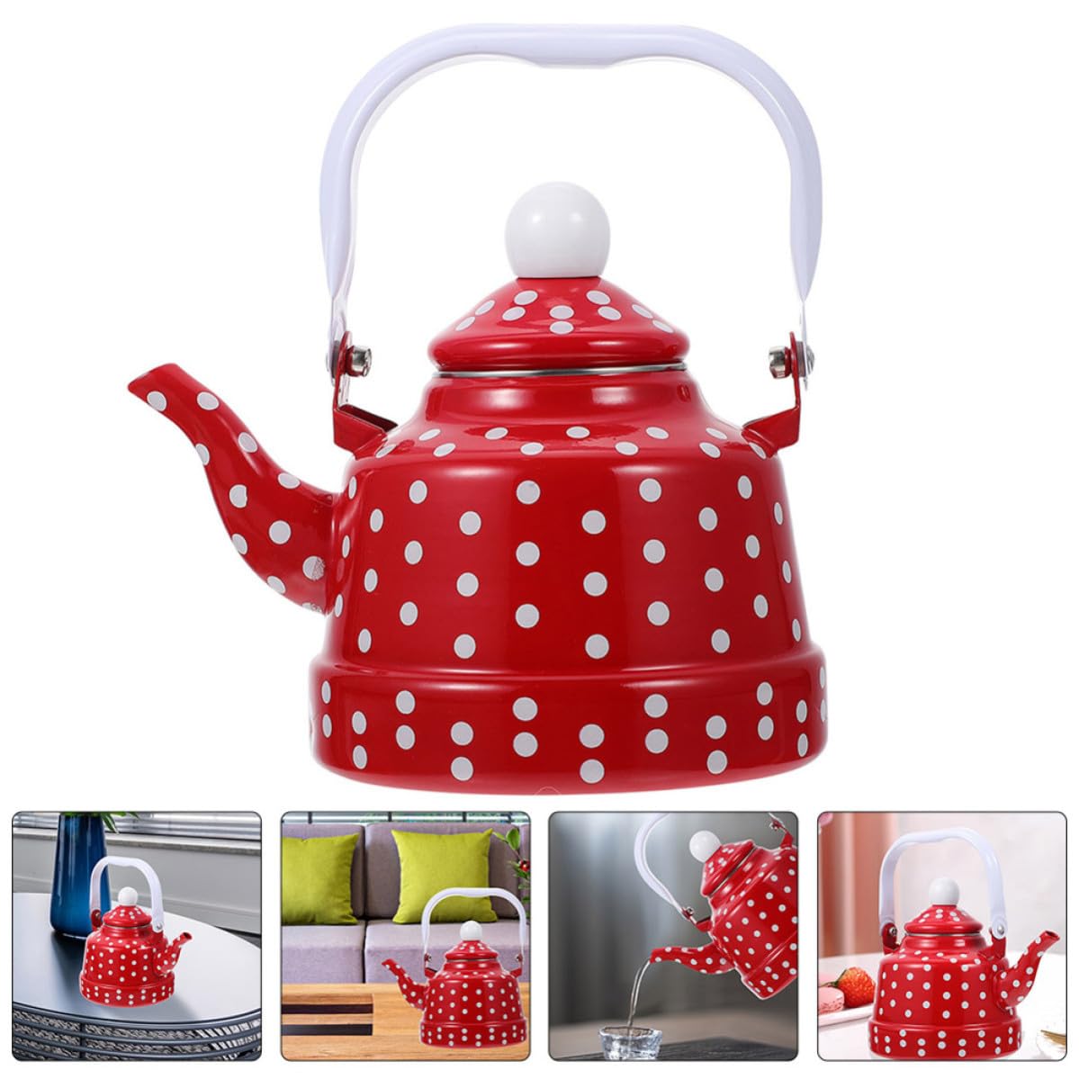 Tetera Esmaltada Vintage de 1,7 L Roja para Estufa y Cocina