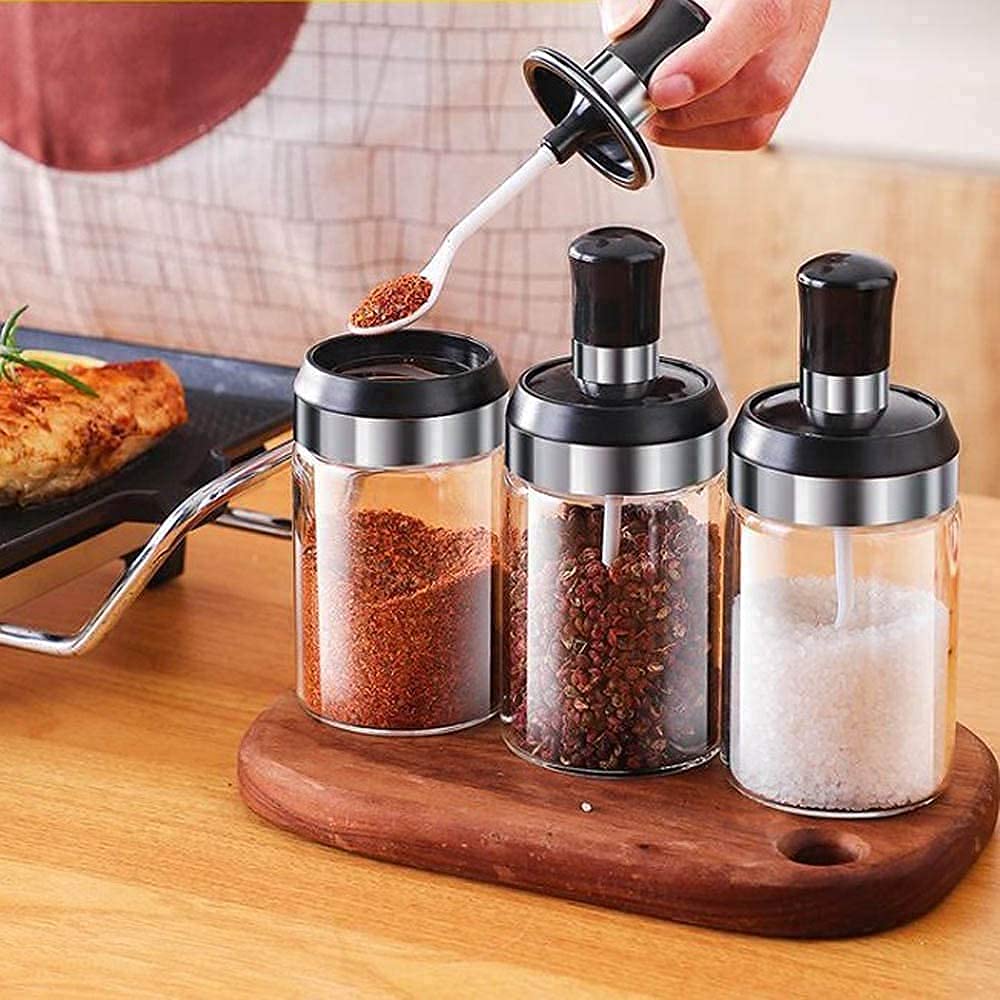 Glass Seasoning Jars with Spoon - Set of 3 -2