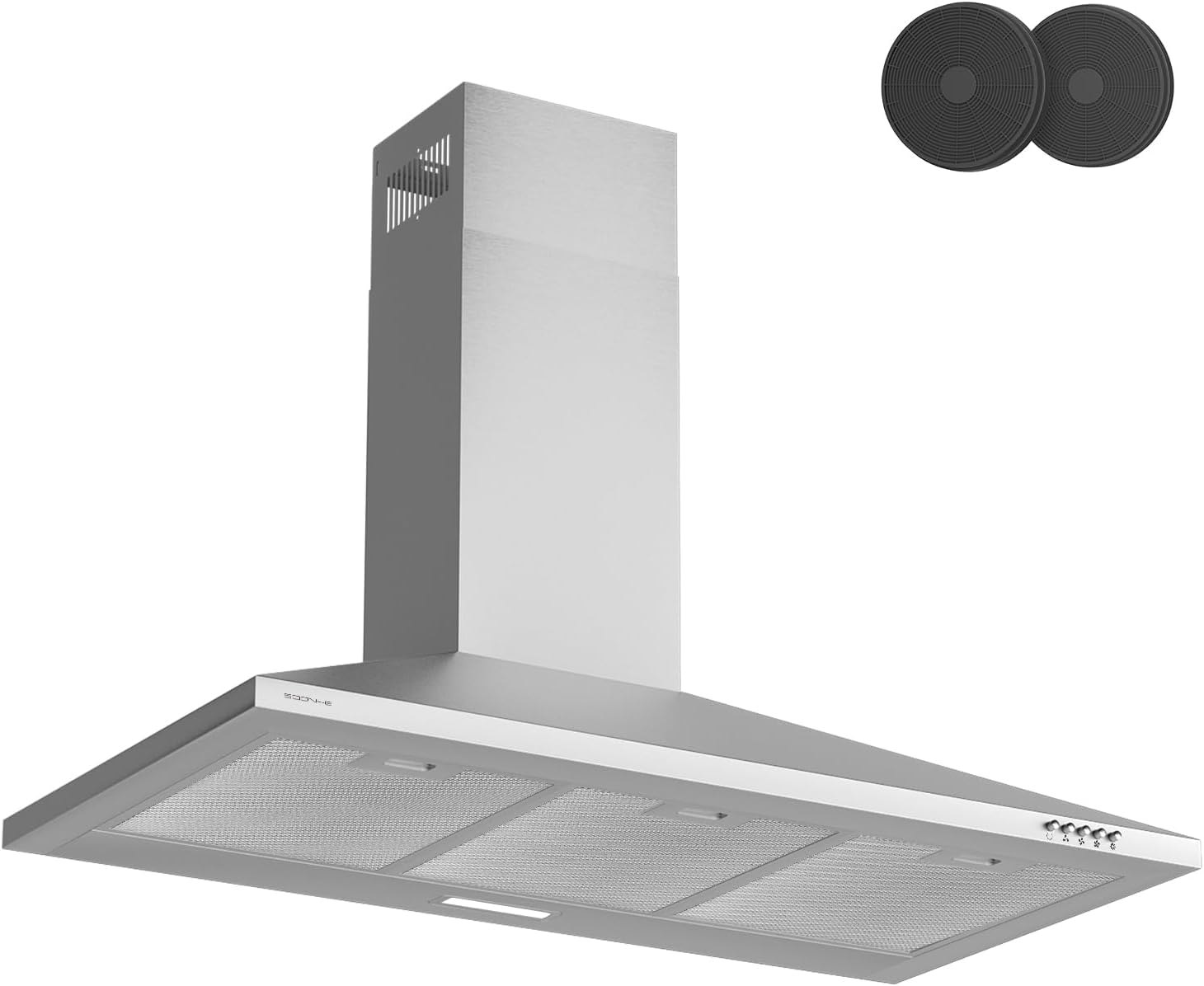 Cappa aspirante da cucina, 90 cm, 370 m³/h, scarico e riciclaggio, filtri a carbone inclusi, 3 velocità, illuminazione a LED, cappa da parete