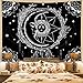 Moon and Sun Tapestry Psychedelic Bohemian Mandala Wall Tapestry Black and White Indian Hippy Celestial Tapestry Starry Dreamcatcher Tapestry Wall Hanging for Bedroom Living Room Dorm(W59.1
