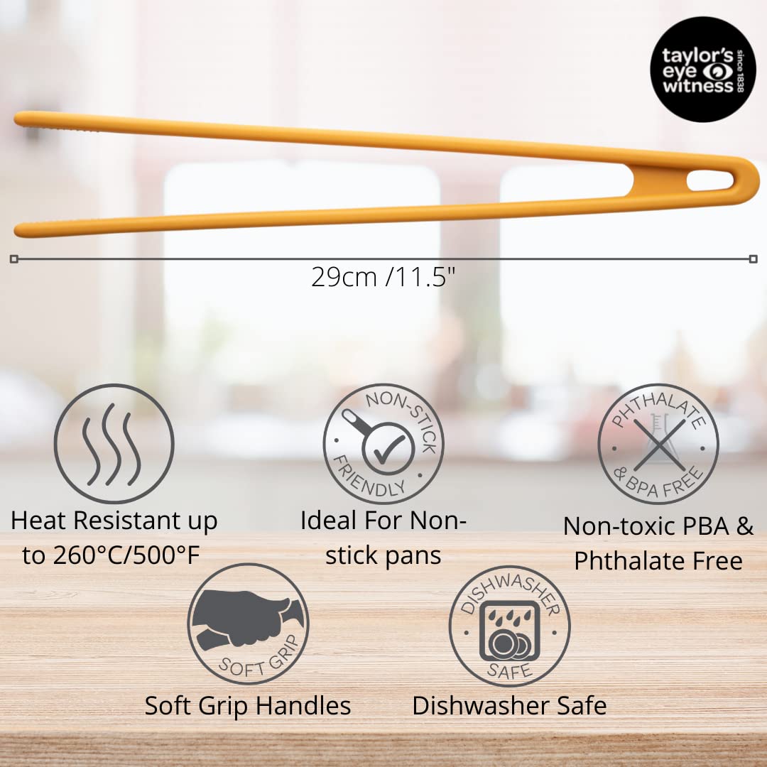 Taylors Eye Witness Large Yellow Silicone Gripping Tongs - Dishwasher Safe, Non-Scratch Grip Heads, Heat Resistant (260°C/500°F) - Image 3