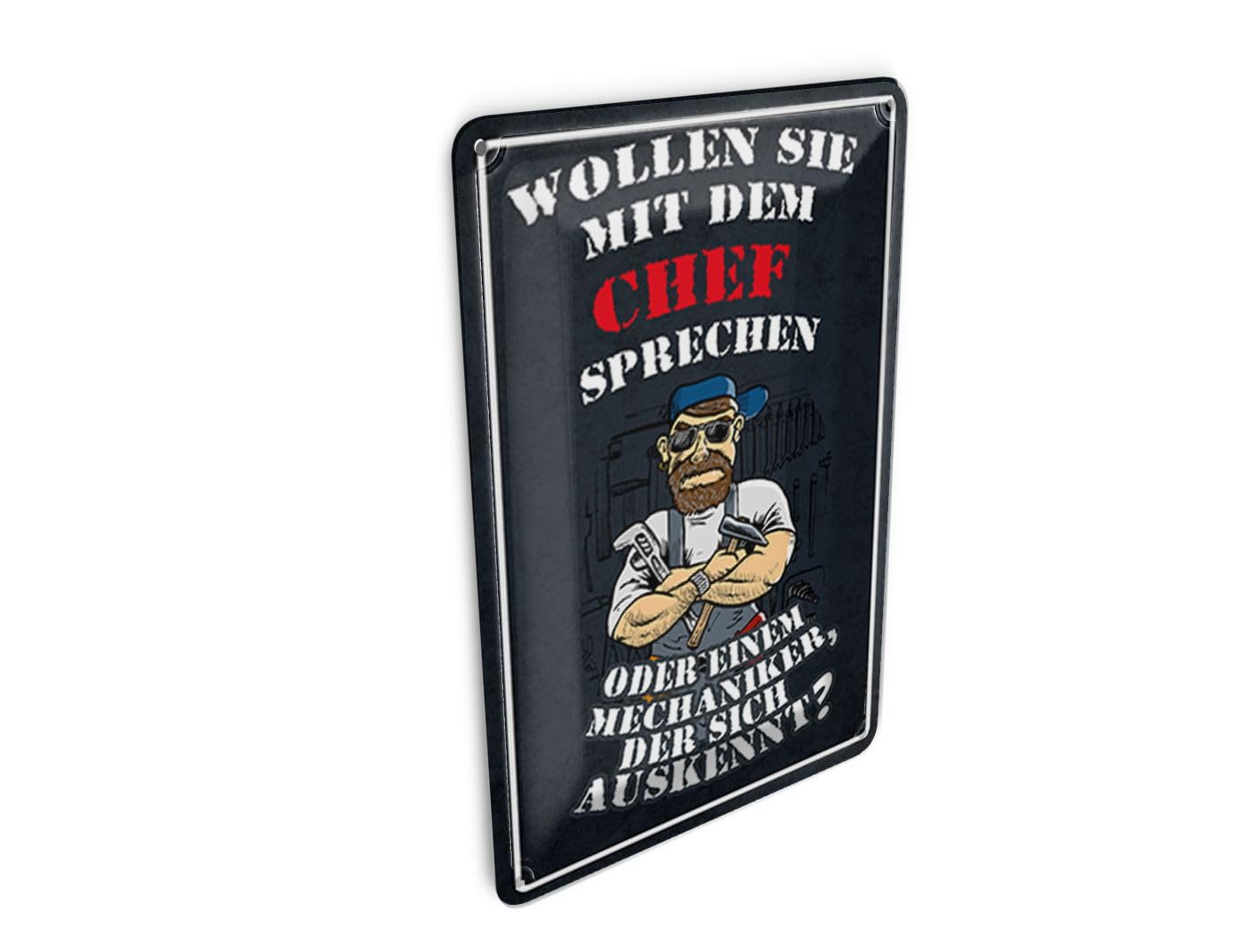 Femer Tin Postcard Saying 10 x 14 cm Wollen Sie mit dem Chef sprechen Decorative Sign