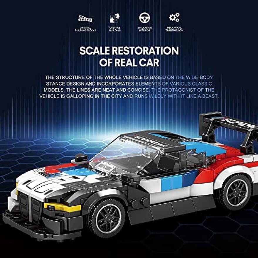 Miniatura 3 de Kit de construcción de coches deportivos para BMW M4 GT3, 385 piezas de bloques de construcción modelo Supercar, técnica de coche de carreras modelo