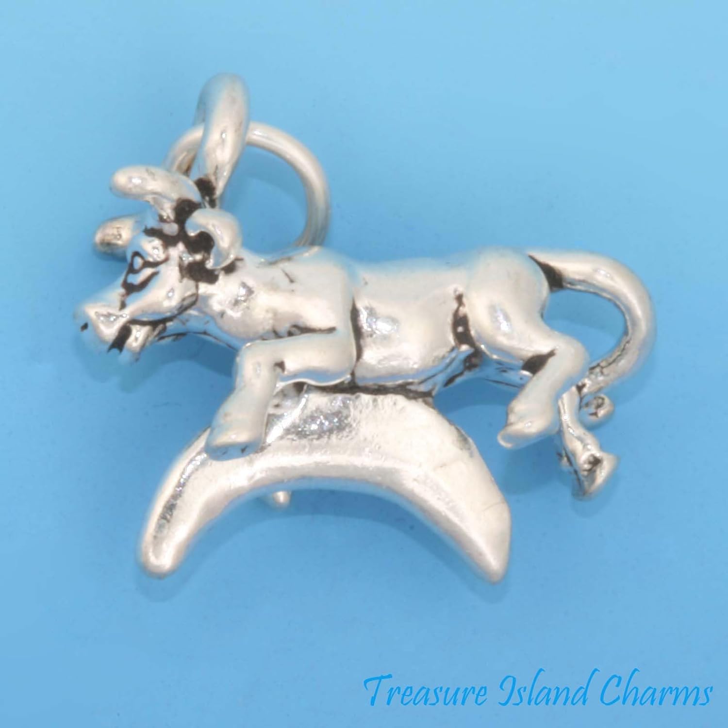 The Cow Jumed Over the Moon Nursery Rhyme 3D 925 Solid Sterling Silver Charm Pendant Bracelet Jewelry Making Supply