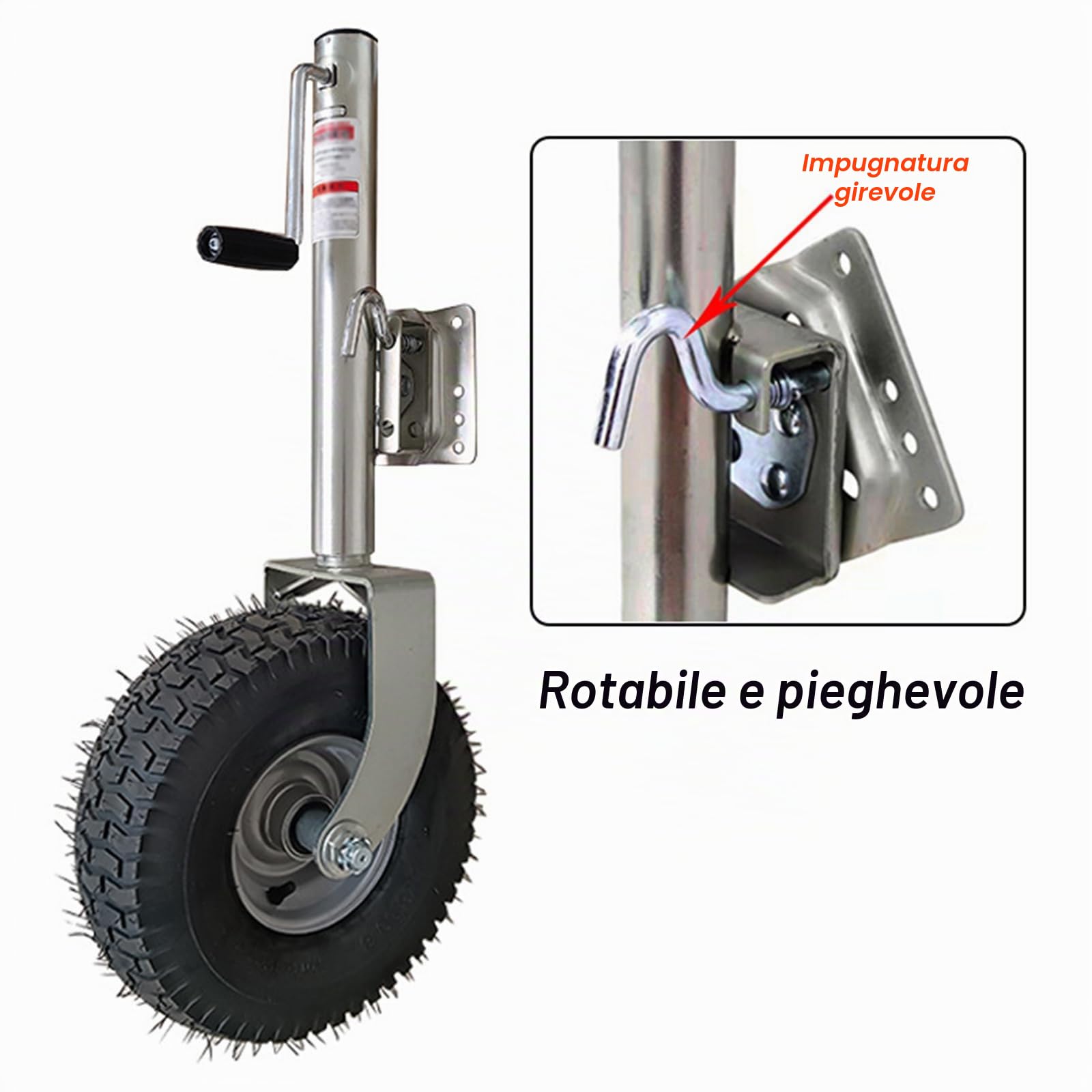 Ruota di supporto per rimorchio, Pneumatici grandi portata 880 kg Ruotino Singolo 340x140mm, ruotino per carrello con fascetta di serraggio per rimorchi roulotte e rimorchi (Pneumatici grandi)