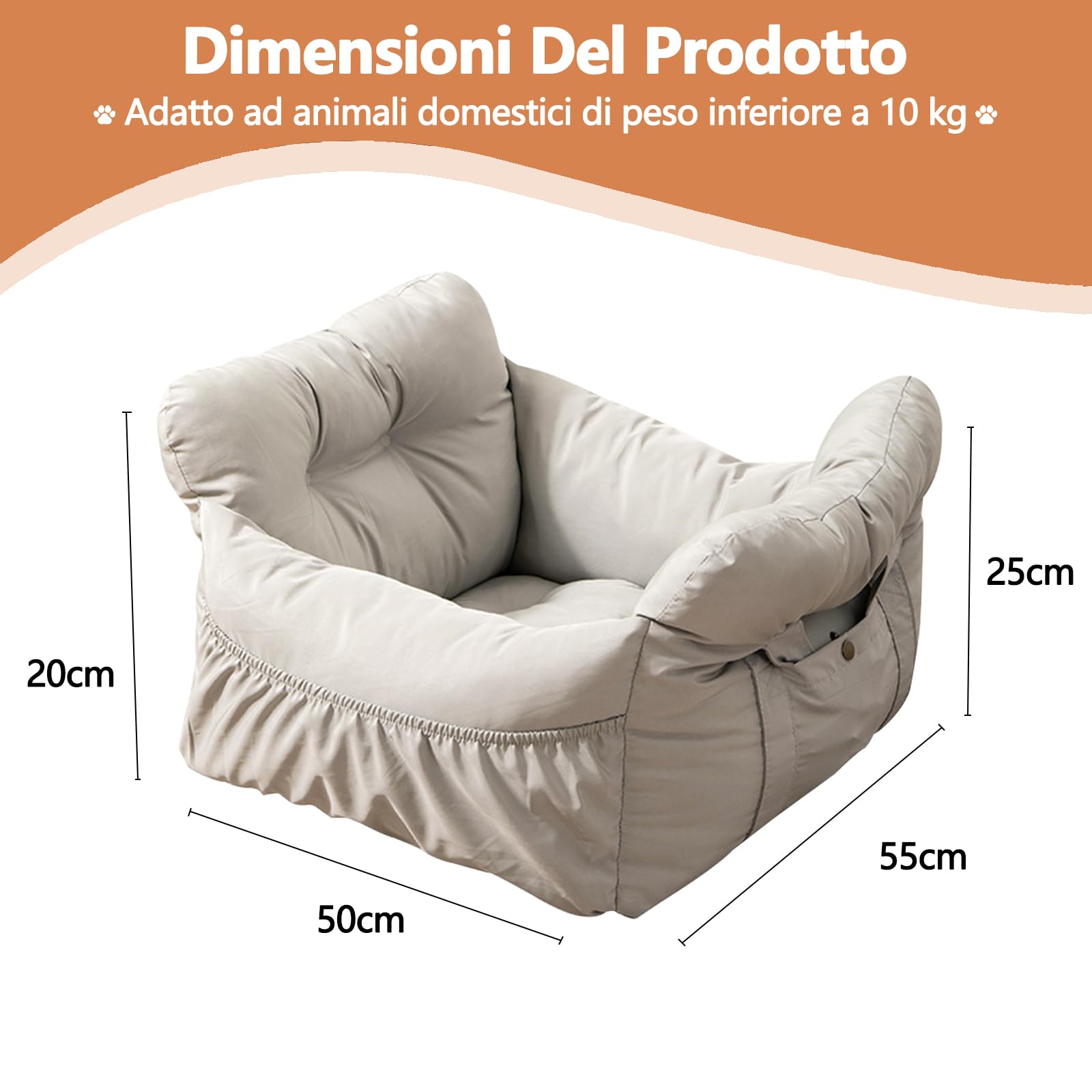 Galatée Seggiolino Auto Per Animali, Seggiolino Auto Per Cani, Borsa Per Cani Con Corda Di Sicurezza, Borsa Trasportino Alla Moda Per Animali Con Ampie Tasche(Grigio)
