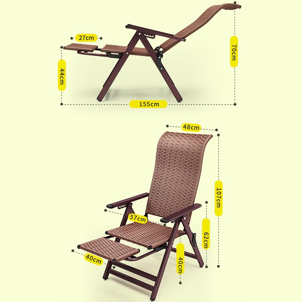 Fauteuil inclinable Pliable à gravité zéro avec Repose-Pieds télescopique, Design en rotin et Osier pour terrasse, Plage, Piscine, pelouse et Camping, intérieur et Bureau (Marron)