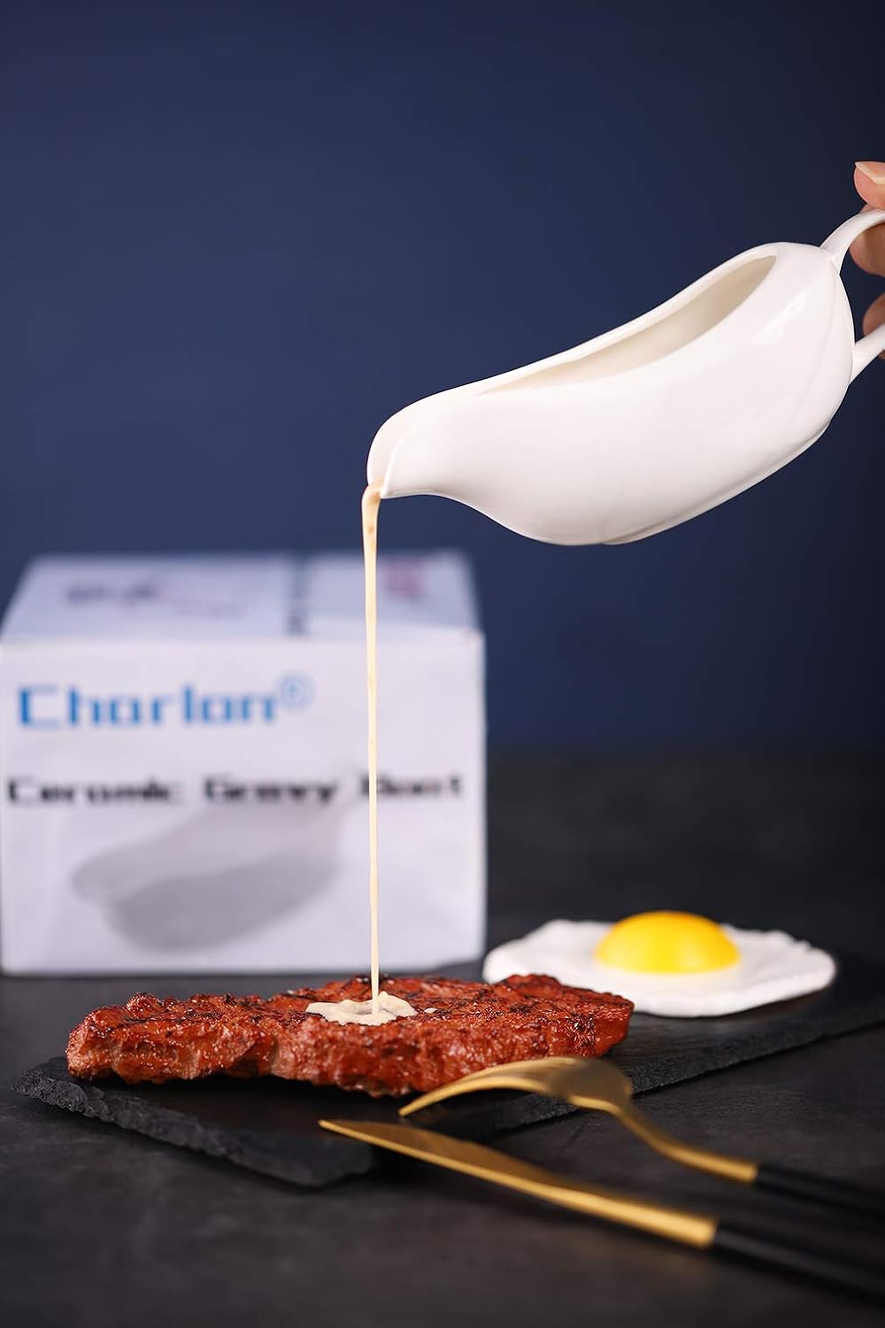 Gravy Boat with Tray Saucer, Sauce Boat without drips or