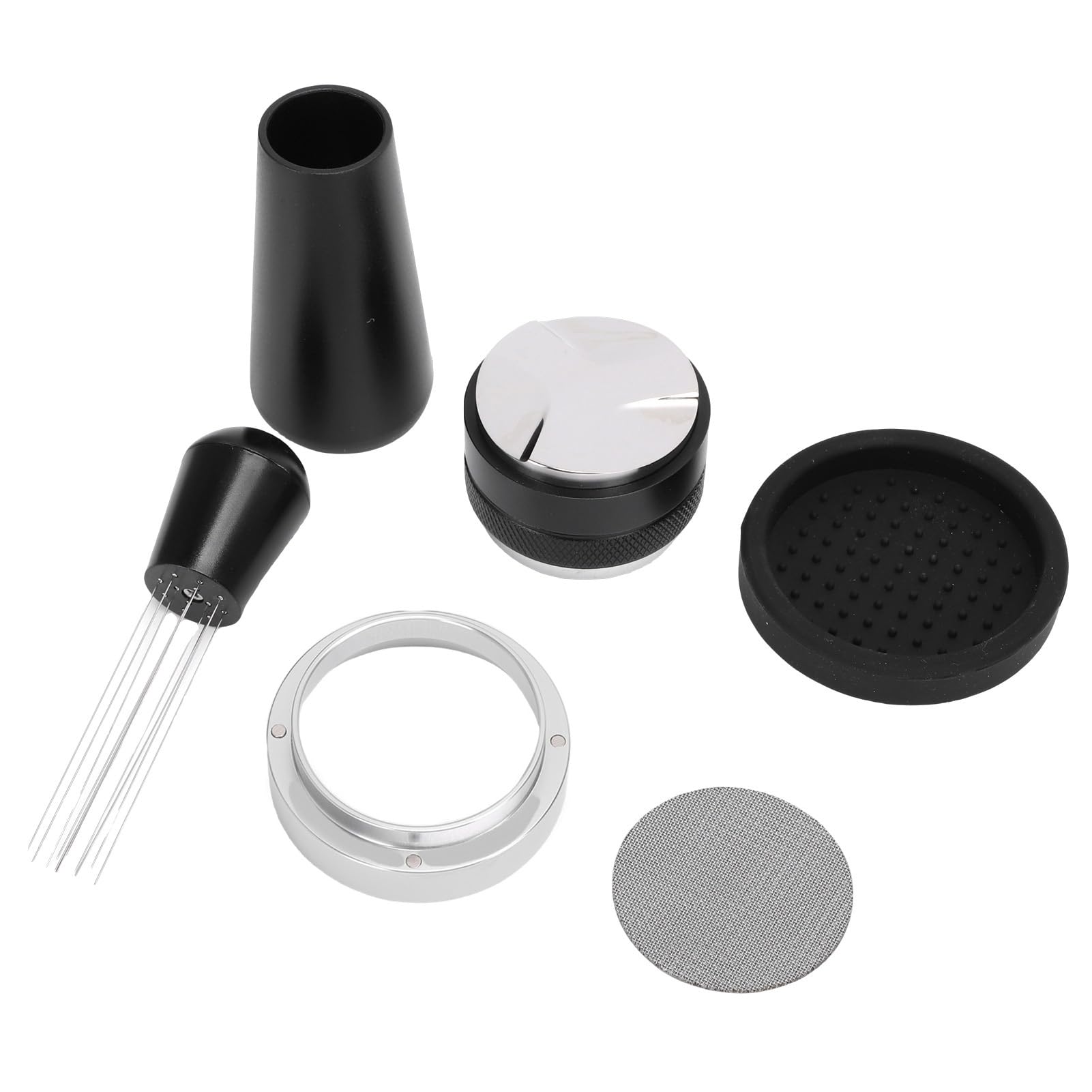 Generic Juego de Compactador de café, Base de Silicona Resistente, Anillos Dosificadores de Polvo para Herramientas de Barista, Práctico Soporte para Máquina de café, 5 Accesorios para (58MM)