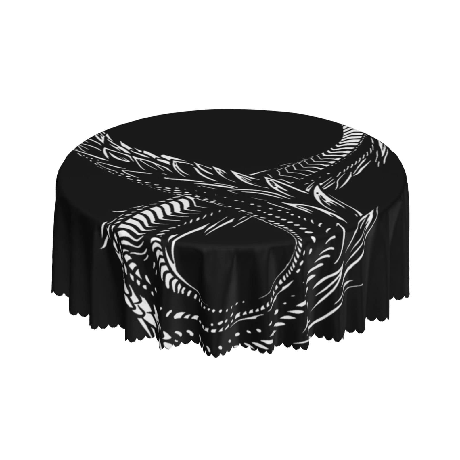 Lsjuee Ouroboros Dragon Black Round Tablecloth 60 Inch Printed Washable Tablecloth for Dining Party Holiday Fall Home Decorative