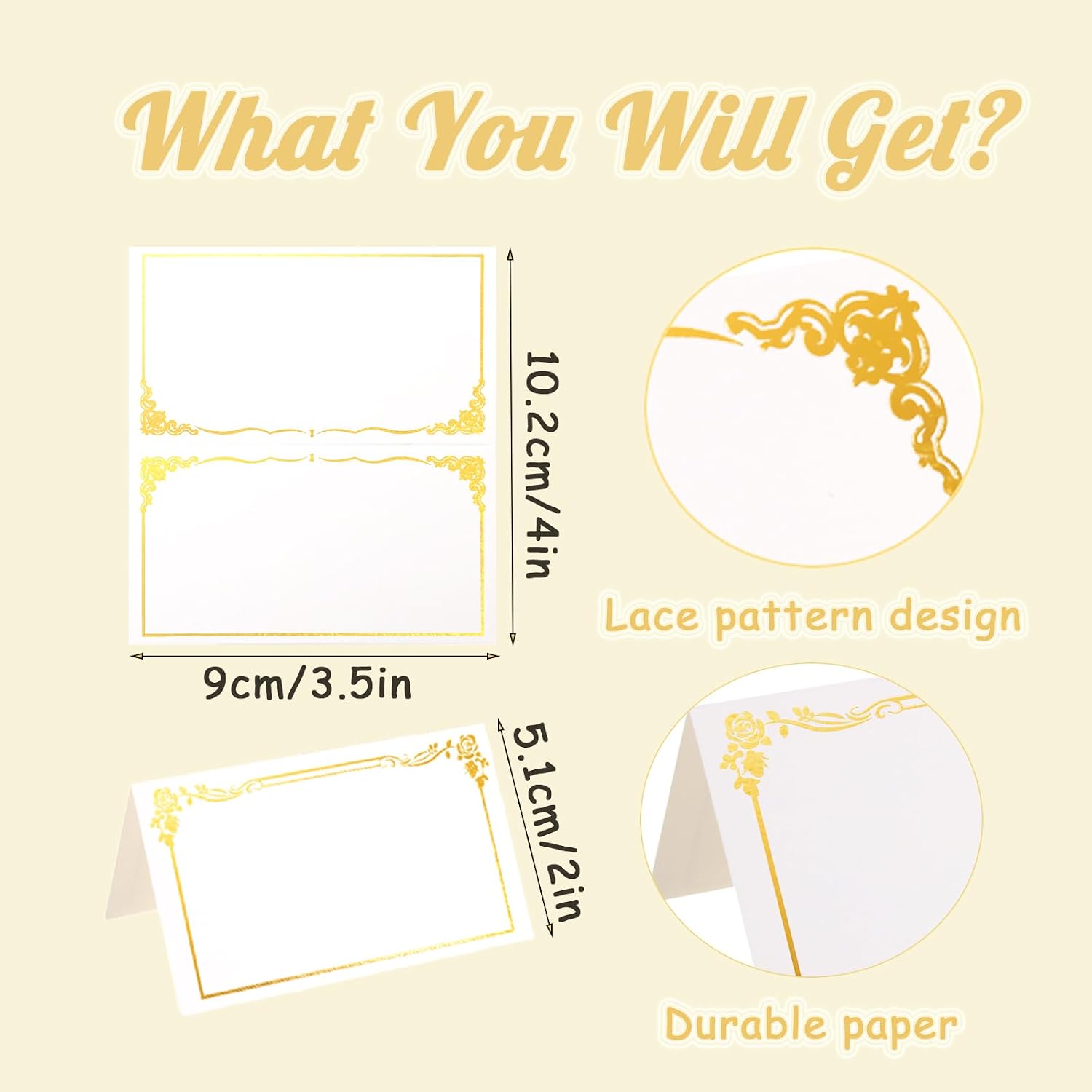 100 Pack Wedding Place Cards with Gold Foil Border