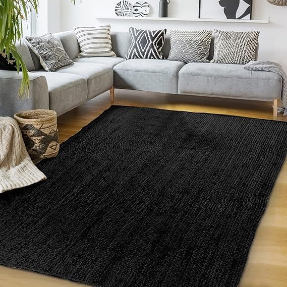 Miniatura 3 de GRUHUM Alfombras de yute fibra natural tejida a mano de 4 x 6 pies, diseño bohemio, rústico, vintage, ecológico, suave, trenzada, para interiores y