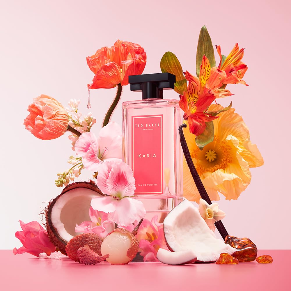 Ted Baker Kasia Eau De Toilette, Fruity Floral, For Women, 100ml | Mood-lifting fragrance in a fruity floral scent with lychee, jasmine, coconut, vanilla and warm amber notes.