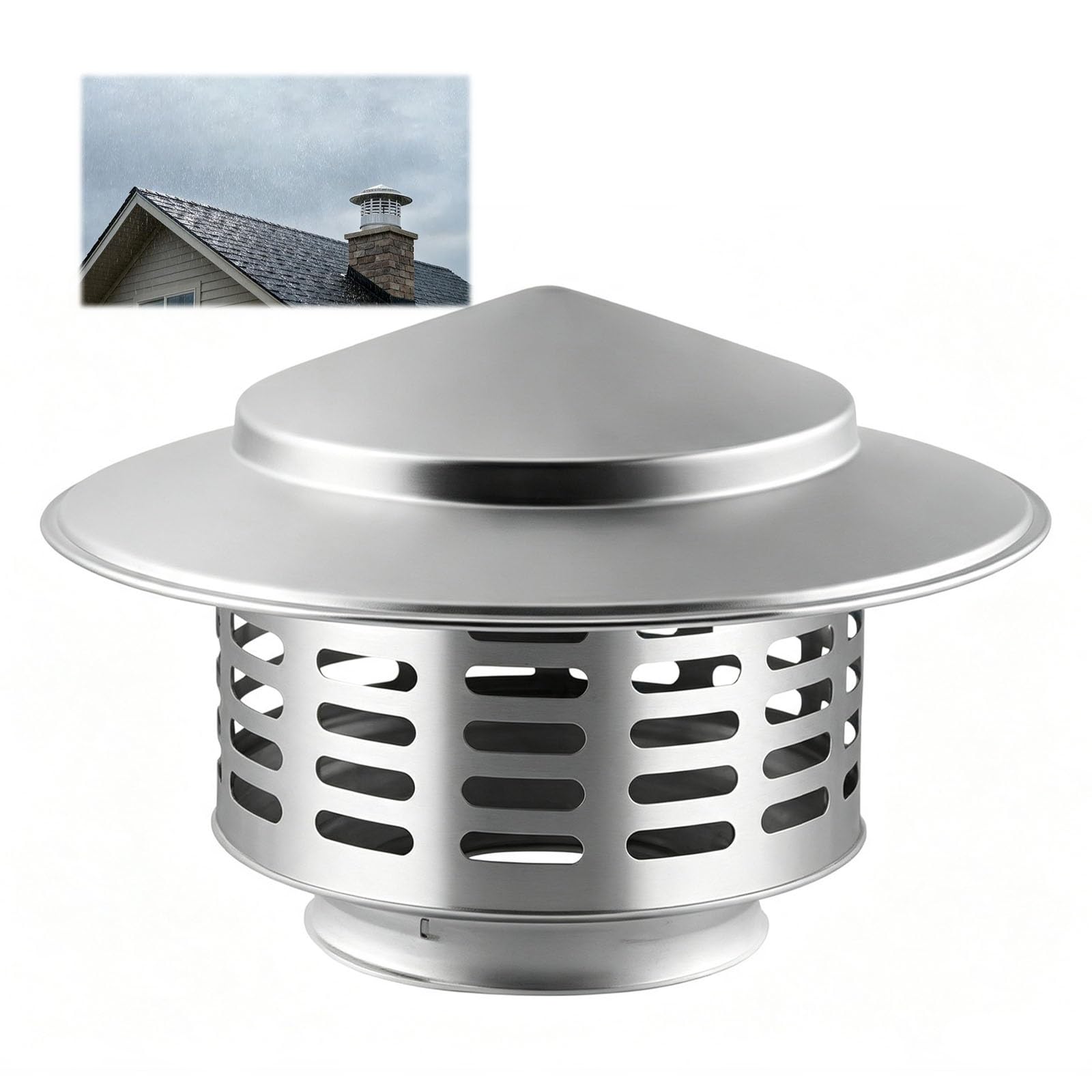Cappello Camino Acciaio Inox 304 da 75 100 110 160 200 220 250 300 400 mm