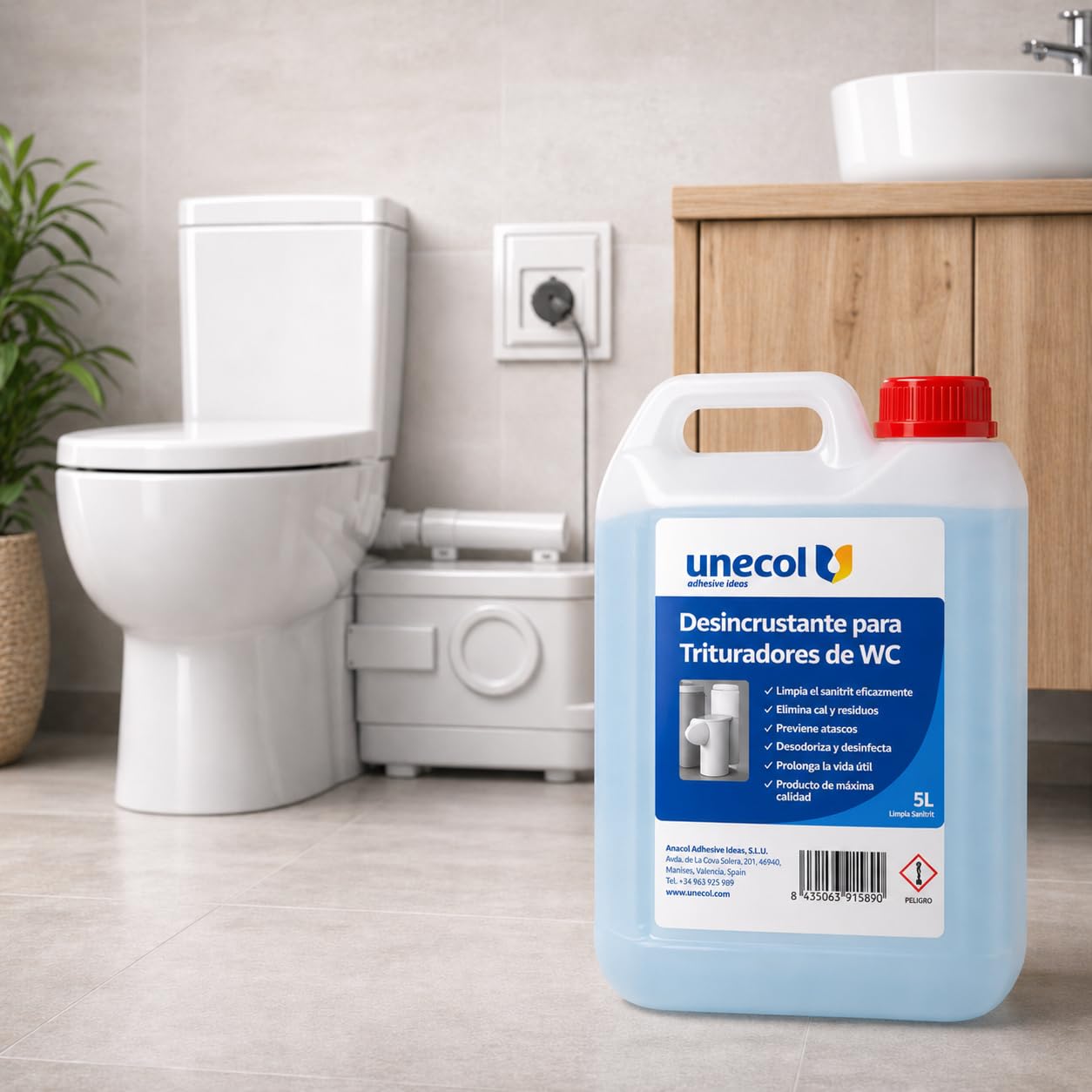 UNECOL - Desincrustante WC Triturador 5L | Antical Potente para Inodoro Sanitrit | Limpieza Profunda y Mantenimiento Triturador Sanitario Elimina Cal Previene Averías