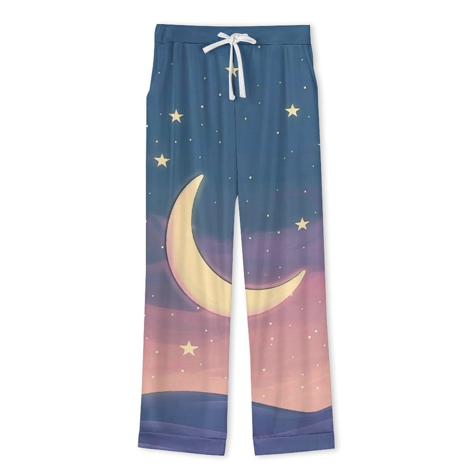 Pigiama Blu Uomo Cotone Primavera Luna della Sera Pigiama da Notte con Bottoni Pigiami Due Pezzi Maniche Lunghe Camicia e Pantaloni con Tasche