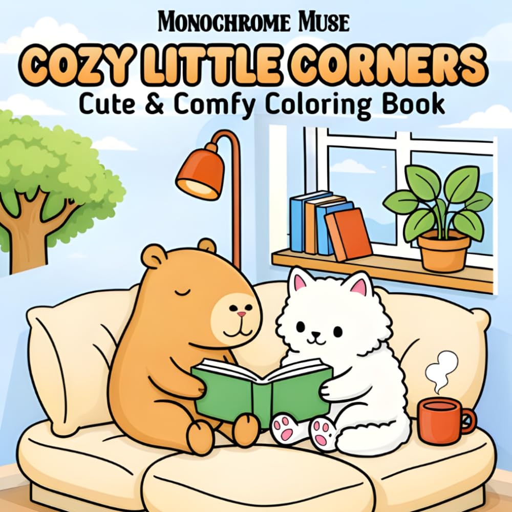 Cozy Little Corners: Coloring Book for Adults and Teens Featuring Adorable Capybaras and Cats in Peaceful Everyday Corner Moments for Relaxation (Simple Cozy Scenes)