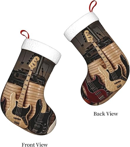 Miniatura 2 de YILEQUAN Medias de Navidad de 18 pulgadas, medias clásicas, instrumentos musicales de guitarra, bajo, para decoración de fiestas de Navidad