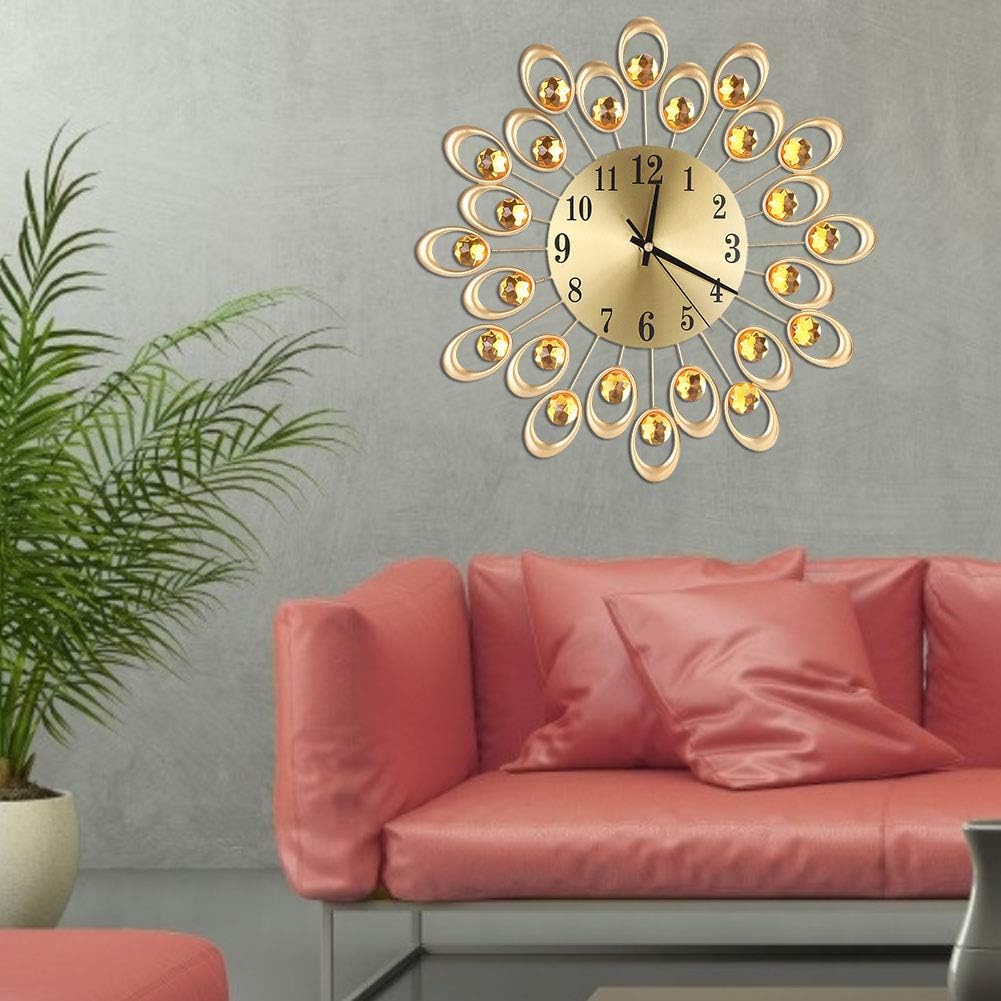 Battery Operated Wall Clock, 37cm Modern Metal Hanging Clock for Home Office Decor, Gold