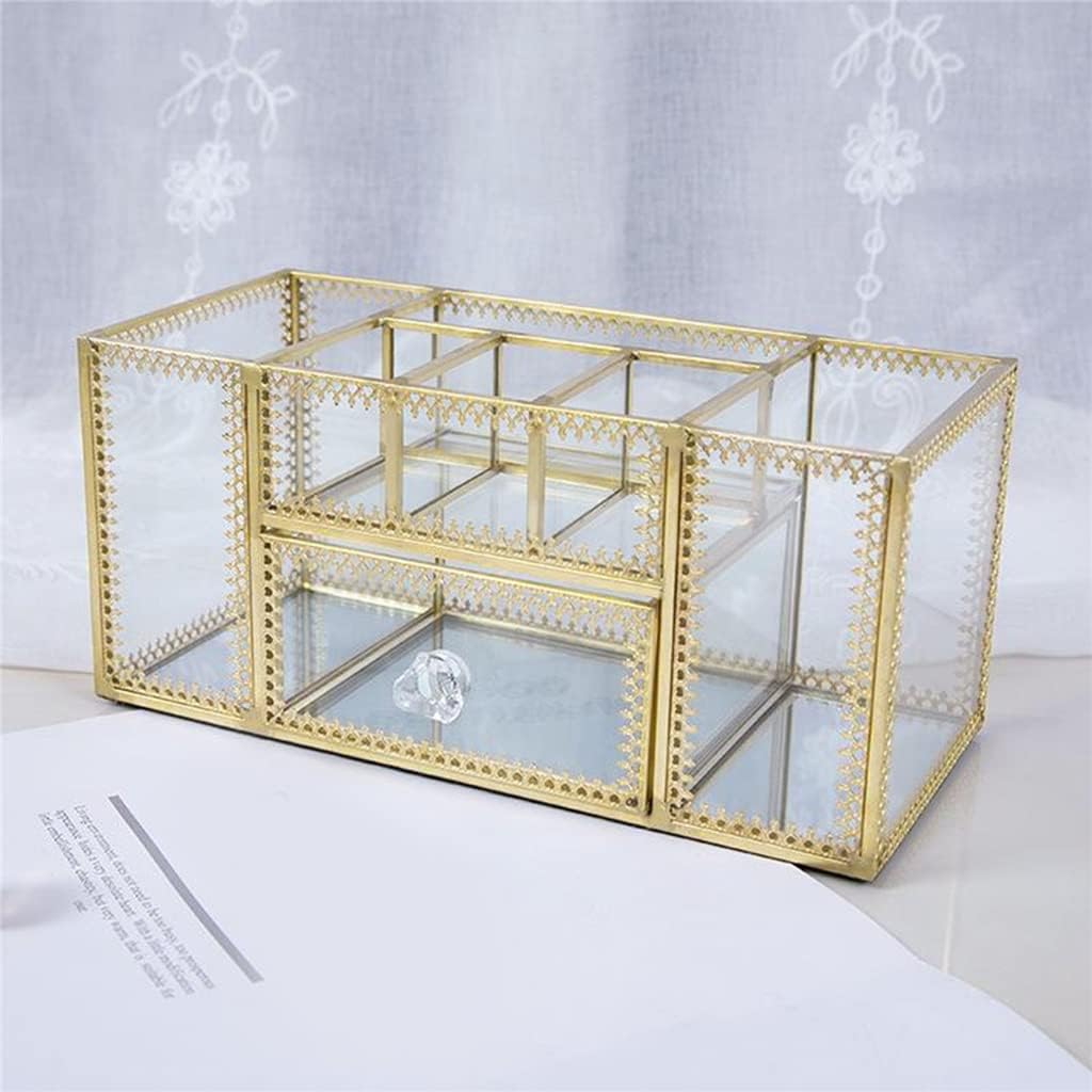 Glass Cosmetic Makeup Pen Organizer Jewelry Drawer Storage Box Display Case