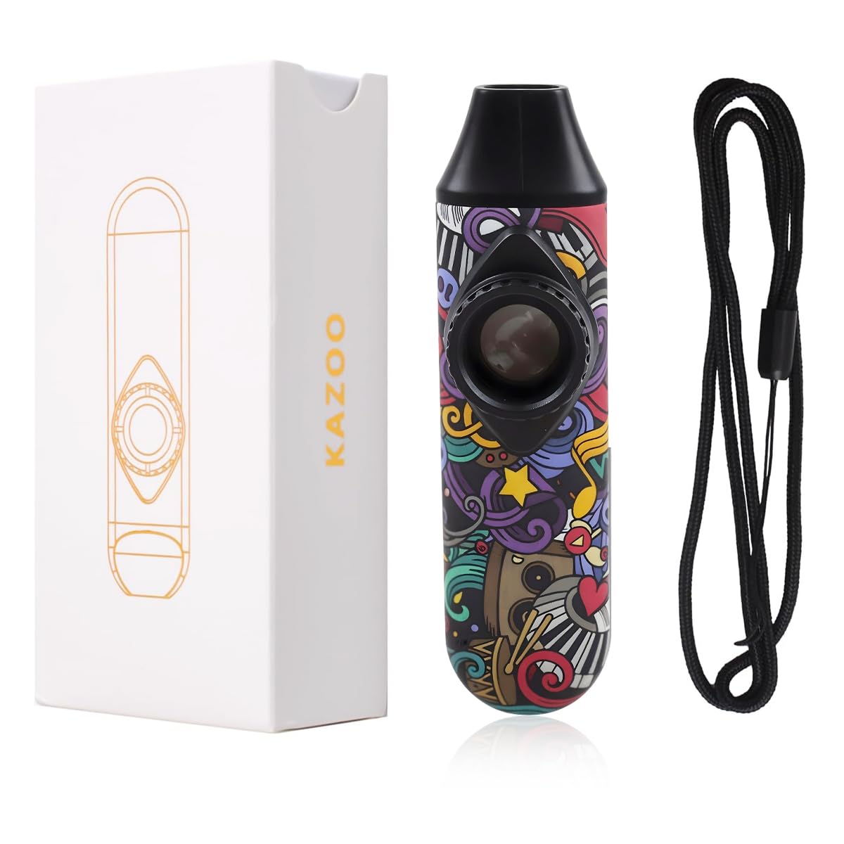HASTHIP® Kazoo Musical Instruments for Kids and Adults Graffiti Style Kazoo Musical Instrument, Fashion Tunable Kazoos Instrument with 5Pcs Membrane, Lanyard, Playing Instructions, Storage Case