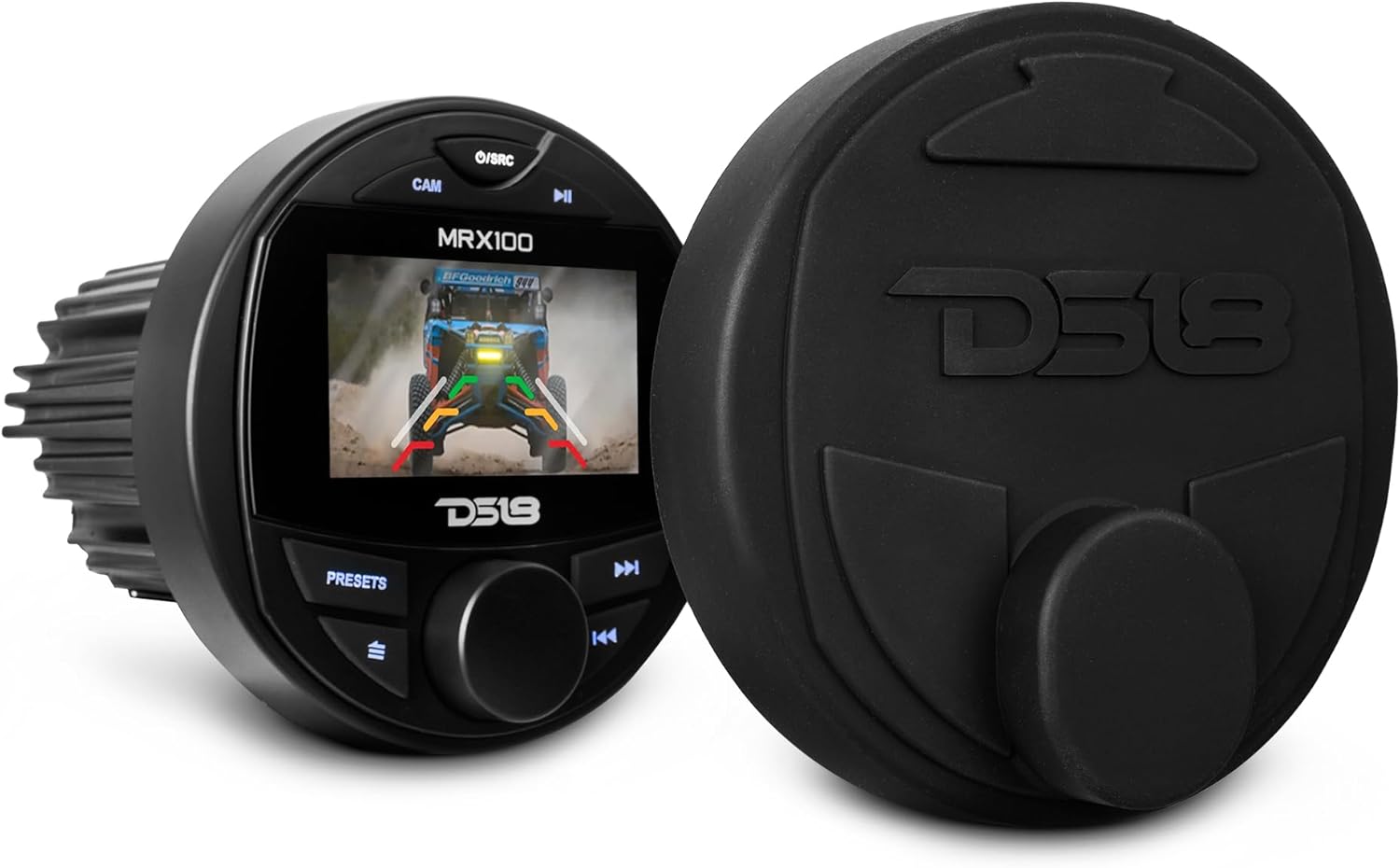 DS18 MRX100 Marine Bluetooth Head Unit: IPX6 Waterproof, 2-Zone 4x50W, TFT Display, Boat & Off-Road Audio Receiver