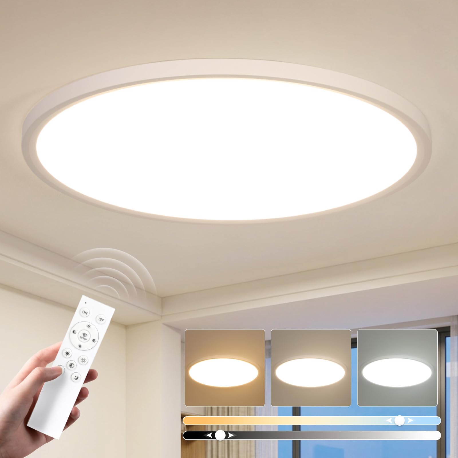 EASY EAGLE Plafoniera LED Soffitto Dimmerabile 3000K-6500K, 60CM 60W Bianco | Rotondo Lampada con Telecomando, Lampadario LED Moderna per Soggiorno, Camera da letto, Cucina, Bagno, Ufficio