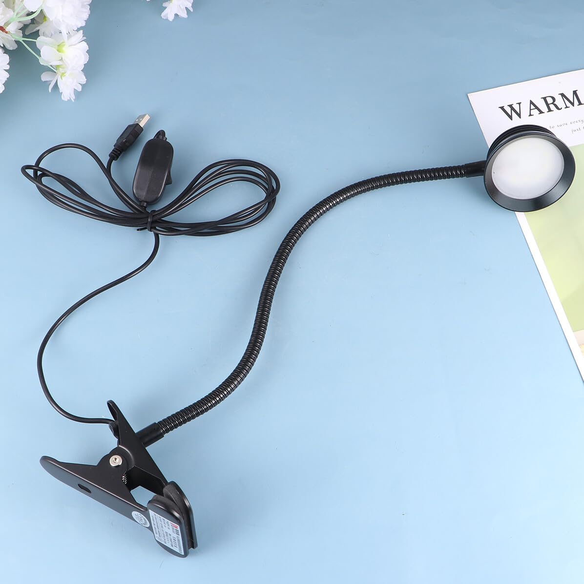 OUNONA Lampada da Lettura Pinza USB 4w LED Nera per Comodino | Collo Flessibile, Cavo Incluso, Luce Ultra-bright per Viaggio e Tastiera, Versione 6w