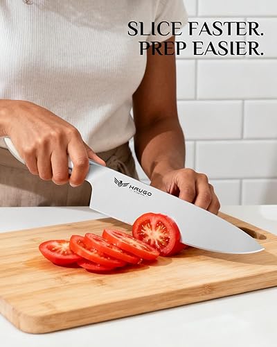 Miniatura 6 de Juego de cuchillos de cocina de acero inoxidable alemán de 14 piezas con bloque y afilador, juego de bloques de cuchillos de espiga completa y mango